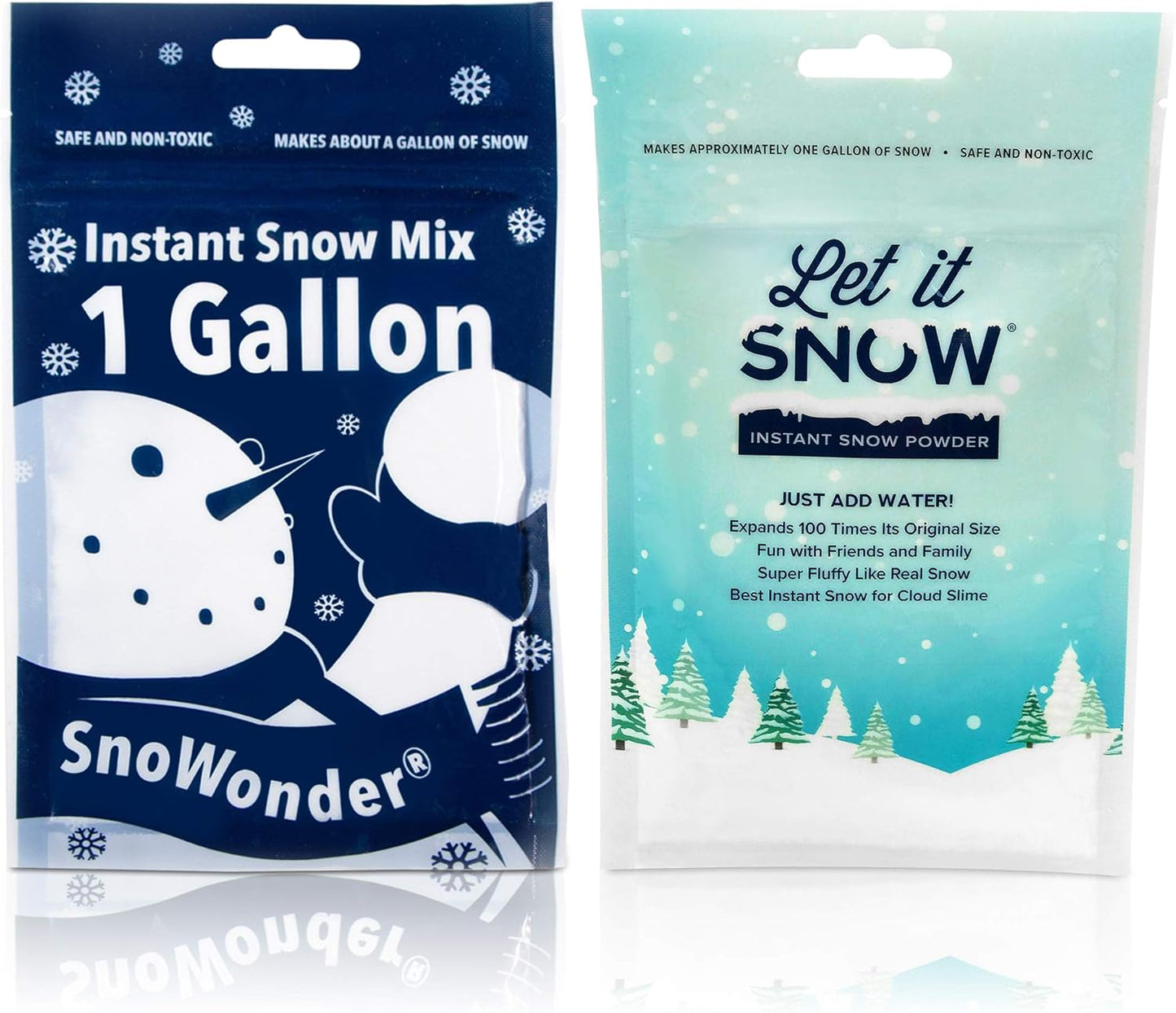 Instant Snow Powder for Slime 4 Pack (2) and Snowonder (2) Made in the USA - Artificial Snow Mix Fake Snow Holiday Decorations