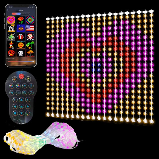 Smart Animated Curtain String Lights 9.9 X 9.9Ft 400LED RGB Color DIY Window Fairy Light Music Sync for Christmas Halloween