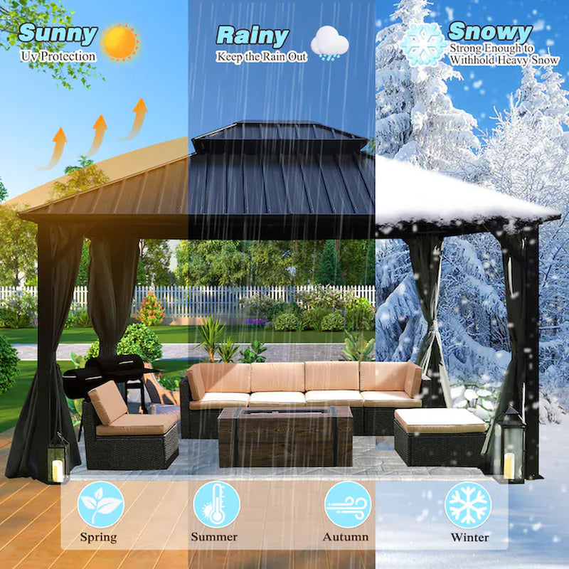 12-Ft X 10-Ft Hardtop Black Gazebo with Hardtop Roof