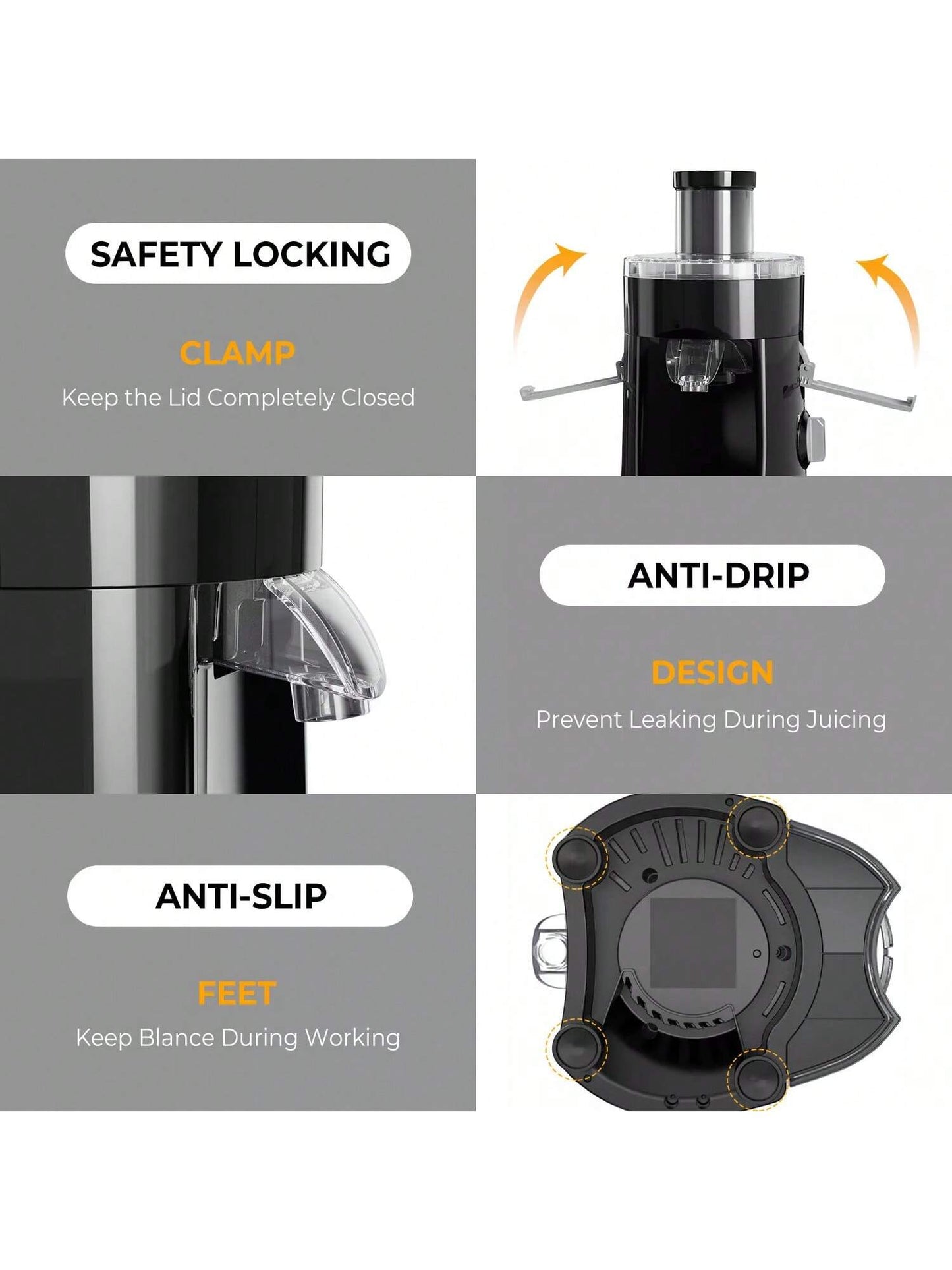 Sejoy Electric Juicer, Large-Diameter Centrifugal High-Speed Juicer, 2 Speed Modes, Multiple Safety Functions, Suitable for Fruits and Vegetables, Easy to Clean, Easy to Operate