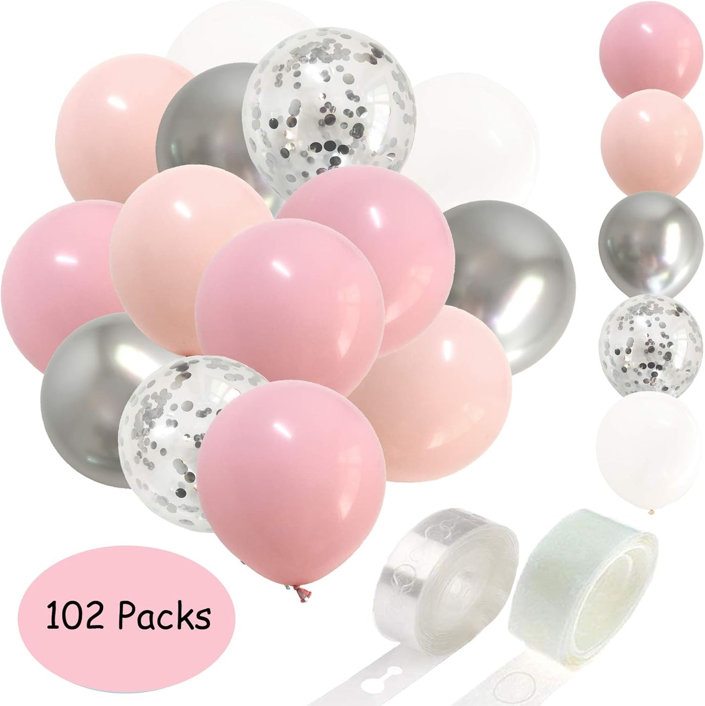 Pastel Pink Silver Balloon Garland -Blush Pink Metallic Chrome Silver Confetti Balloons Arch Kit for Girl Baby Shower Party Decorations Supplies