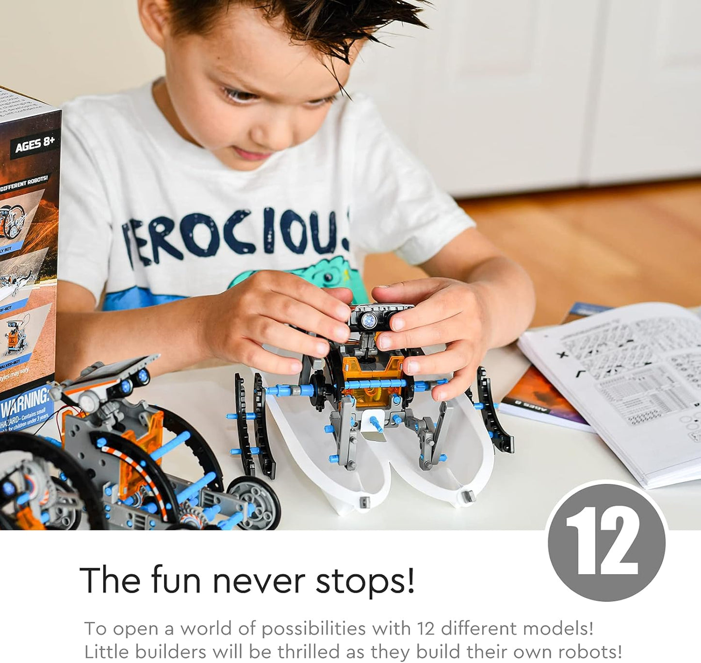 12-In-1 Solar Robot Toys, STEM Education Activites Kits for Kids 8-12, 190 Pieces Building Sets