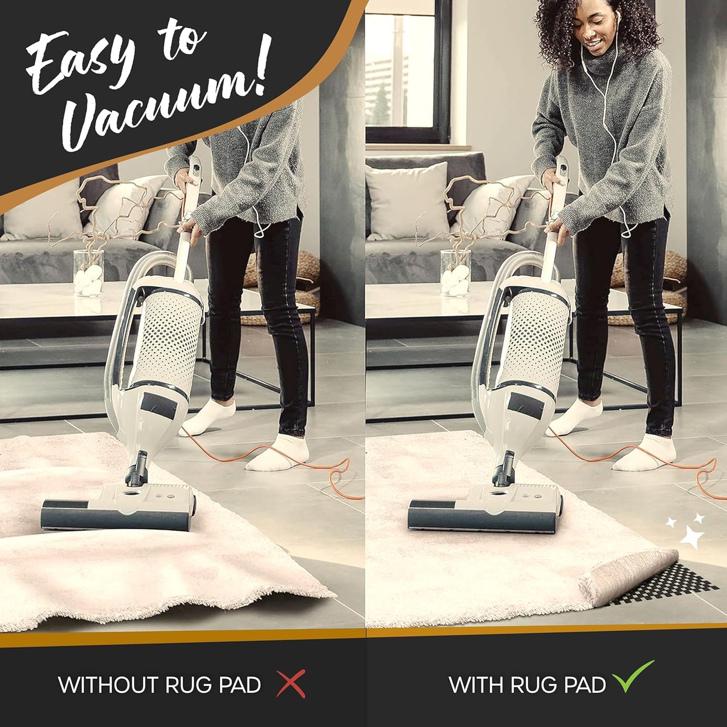 5'X7' Black anti Skid Rug Gripper for Hardwood Floors & Other Surfaces | Thick PVC Non Slip Rug Pad 5X7 Ft. | Trim-To-Fit under Rug Non Slip Pad & Carpet Pad | Rug Stoppers to Prevent Sliding