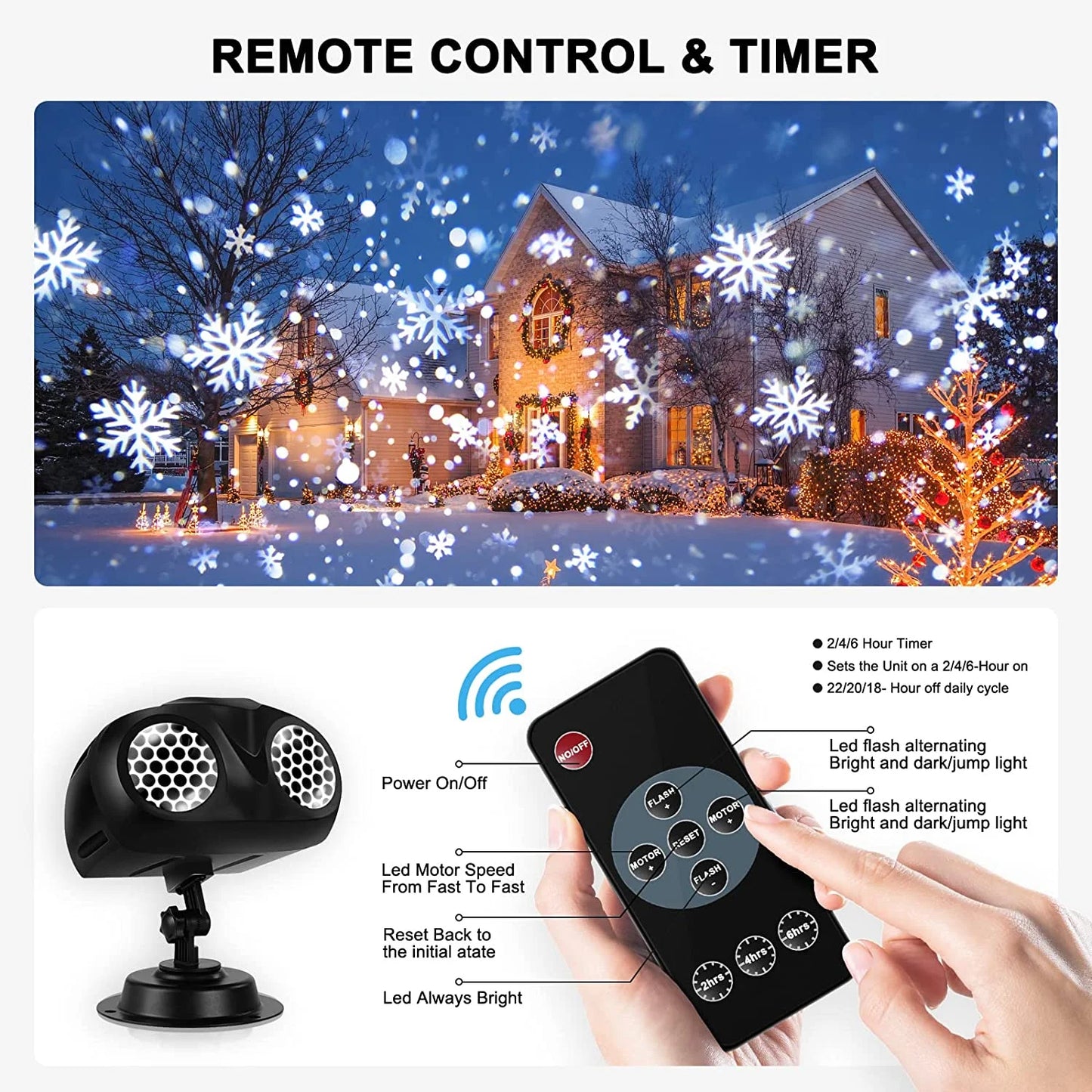 Waterproof Projector Lights with Remote Control, Lawn Stake & Indoor Base