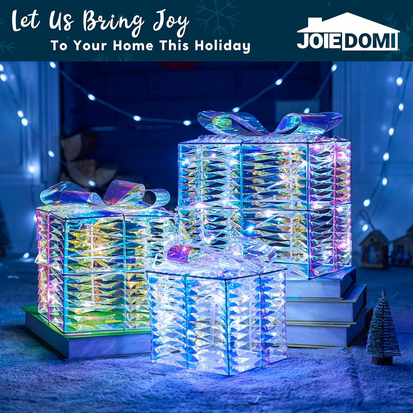Christmas Lighted Gift Boxes, Christmas Decorations Set of 3, Christmas Iridesce
