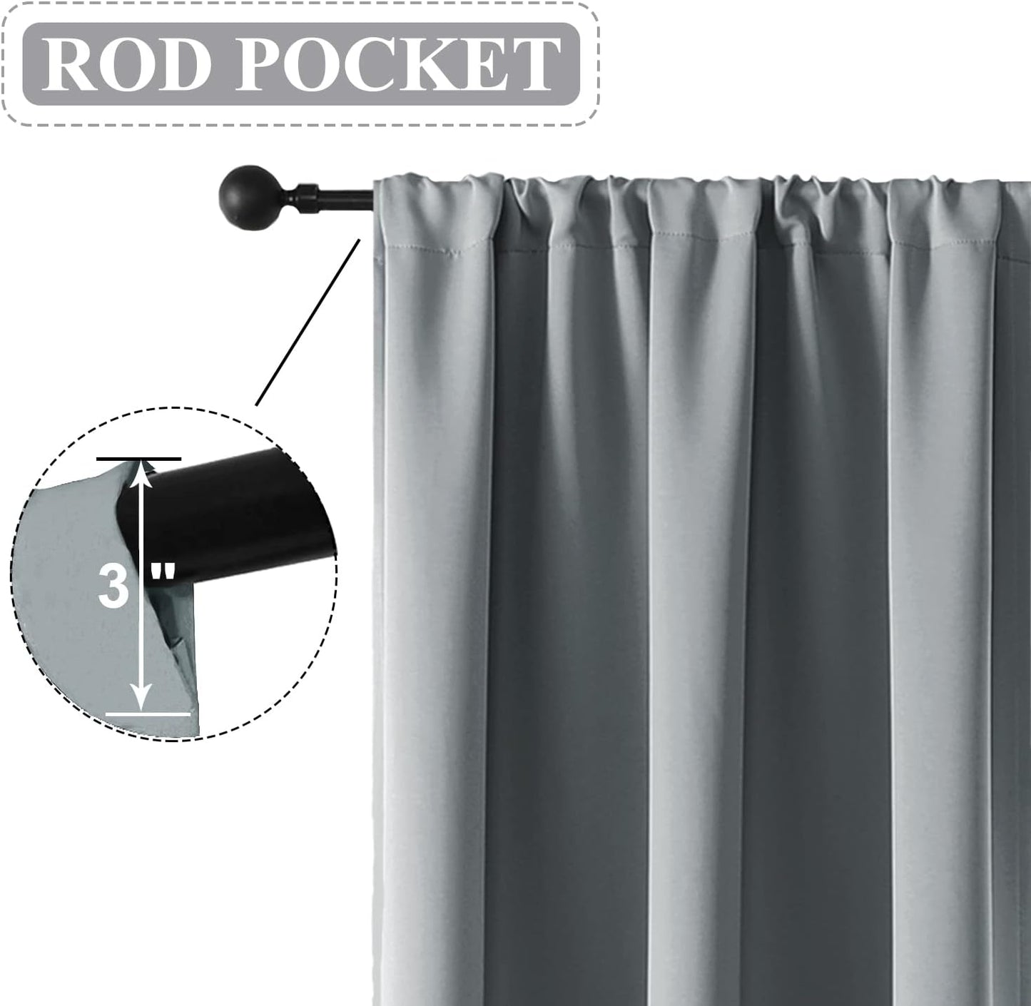 Blackout Curtains for Living Room, Thermal Insulated Rod Pocket Window Drapes for Bedroom, 2 Panels (42X84 Inch, Dove Grey)