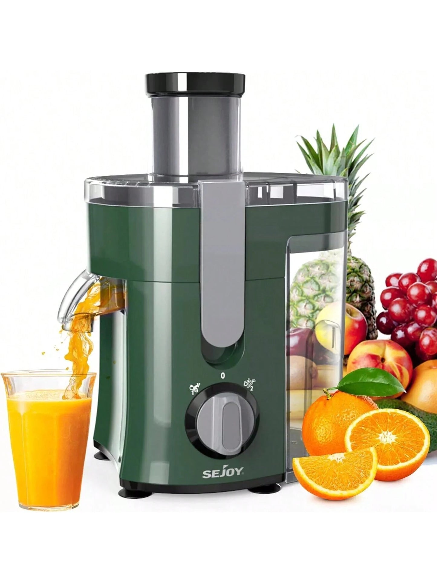 Sejoy Electric Juicer, Large-Diameter Centrifugal High-Speed Juicer, 2 Speed Modes, Multiple Safety Functions, Suitable for Fruits and Vegetables, Easy to Clean, Easy to Operate