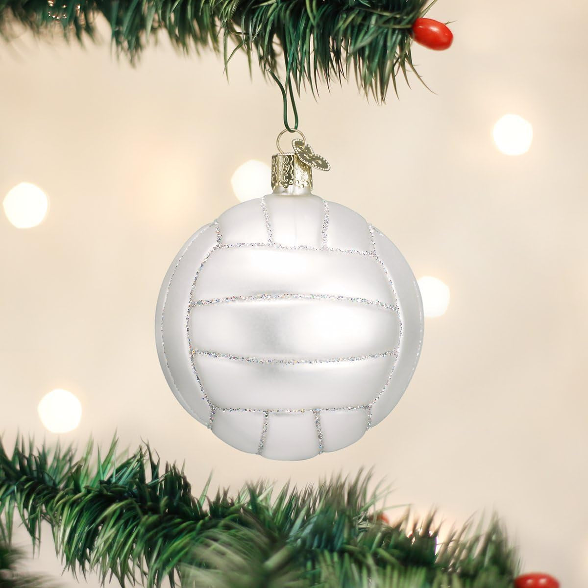 Volleyball Glass Blown Ornament for Christmas Tree, Handcrafted Holiday Decoration, Sport Collection