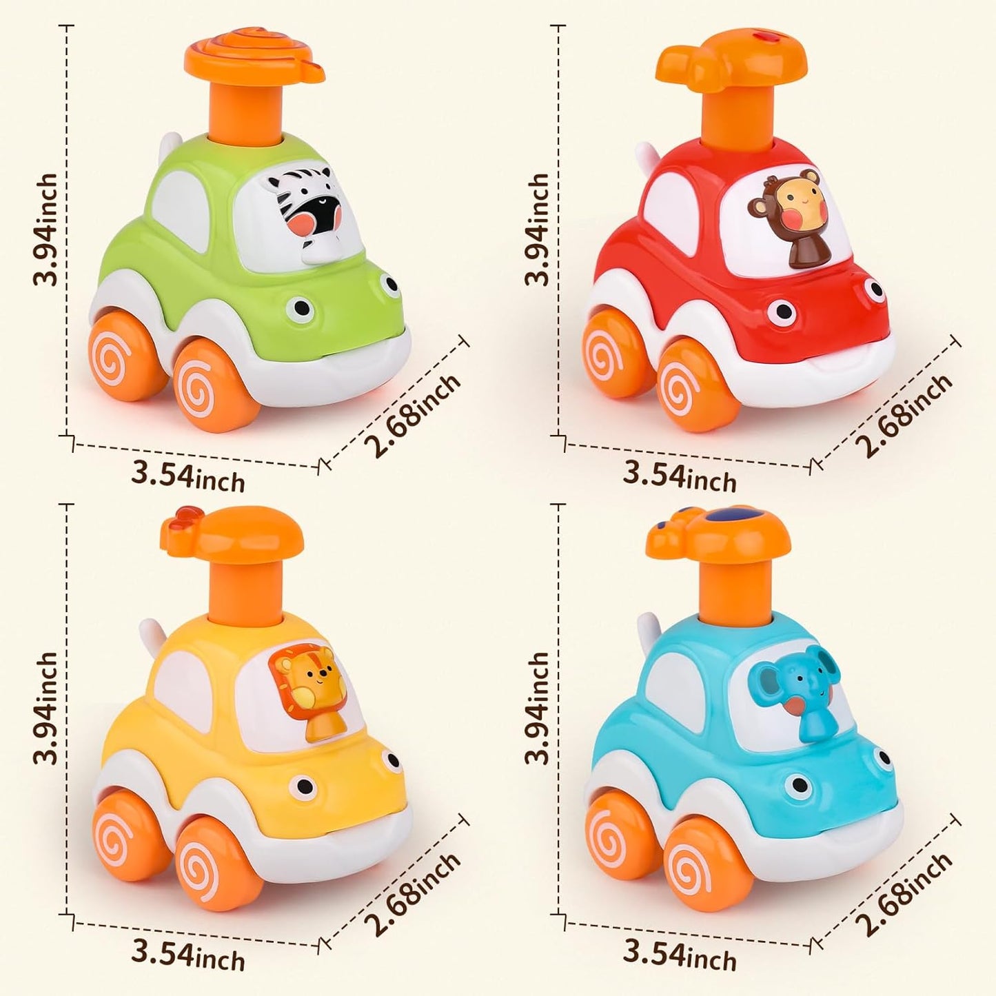 Press and Go Toddler Toy Cars - Animal-Themed Push and Go Cars for Boys Aged 1-3, Ideal First Birthday Gifts for 1-2 Year Olds, Suitable for 6-18 Months