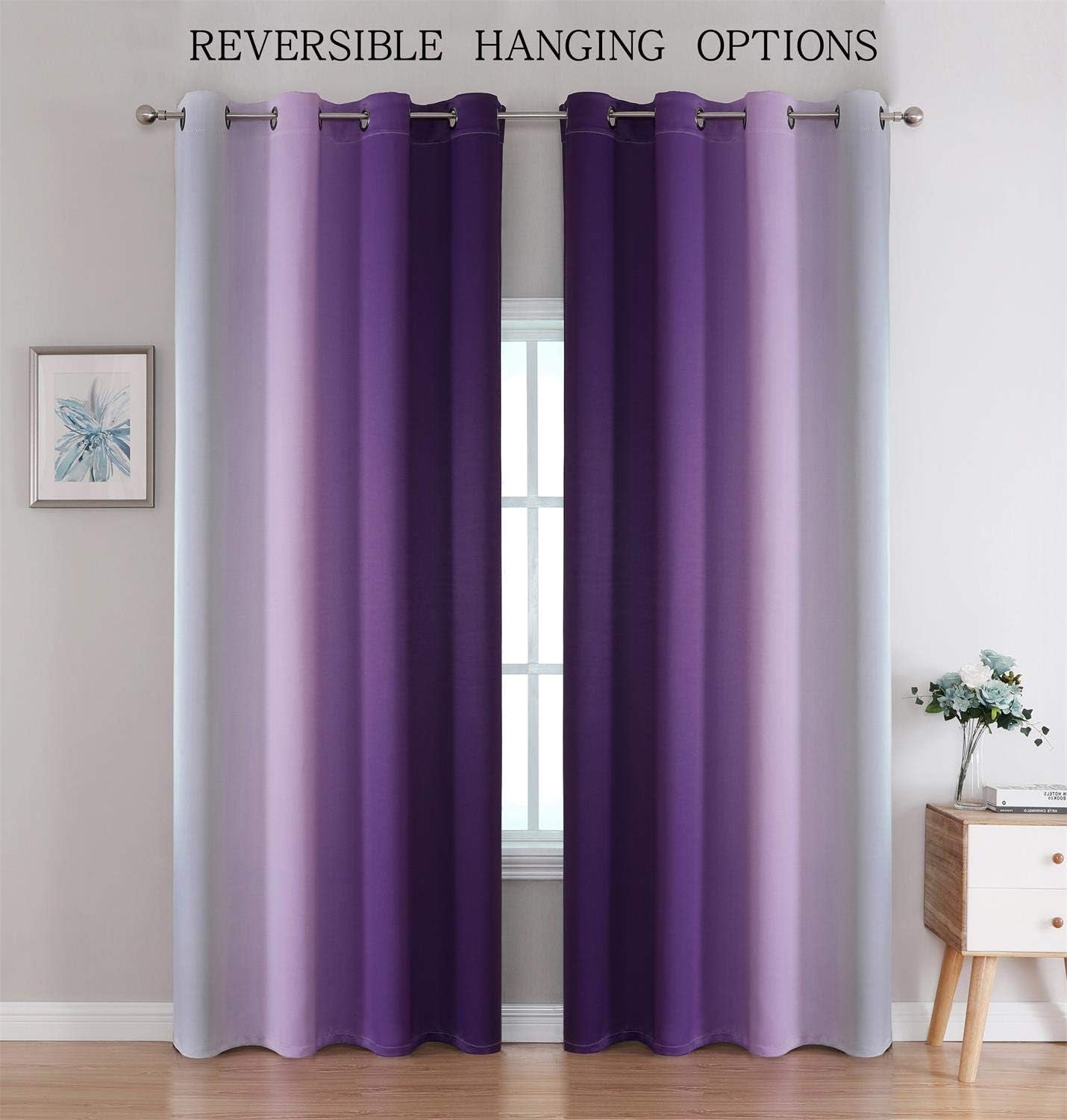 Blackout Curtains & Drapes for Bedroom Living Room 84 Inches Long Purple and Greyish White Room Darkening Window Treatments Ombre Thermal Insulated Light Blocking Grommet Backdrop 2 Panels Set