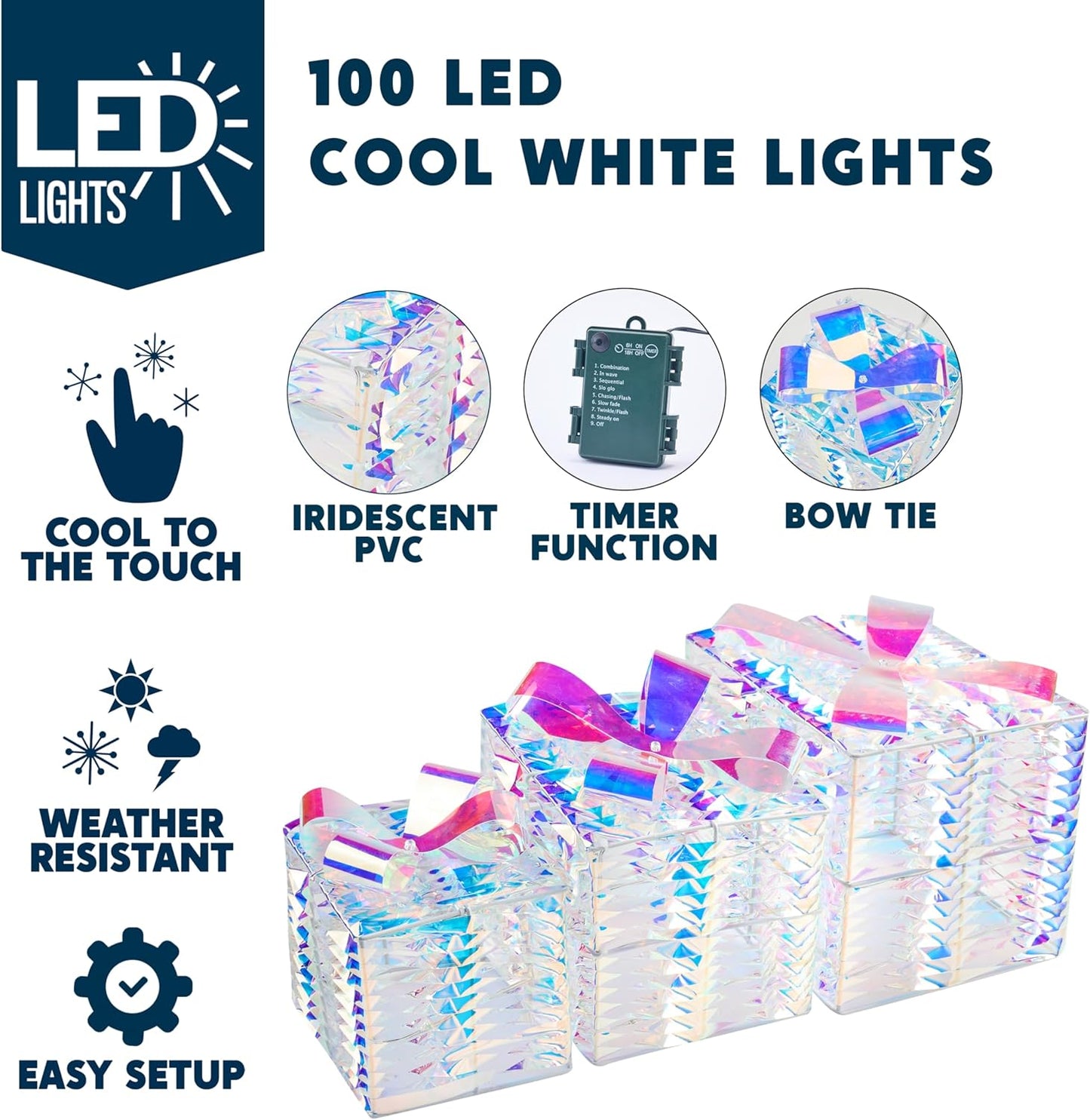 Christmas Lighted Gift Boxes, Christmas Decorations Set of 3, Christmas Iridesce