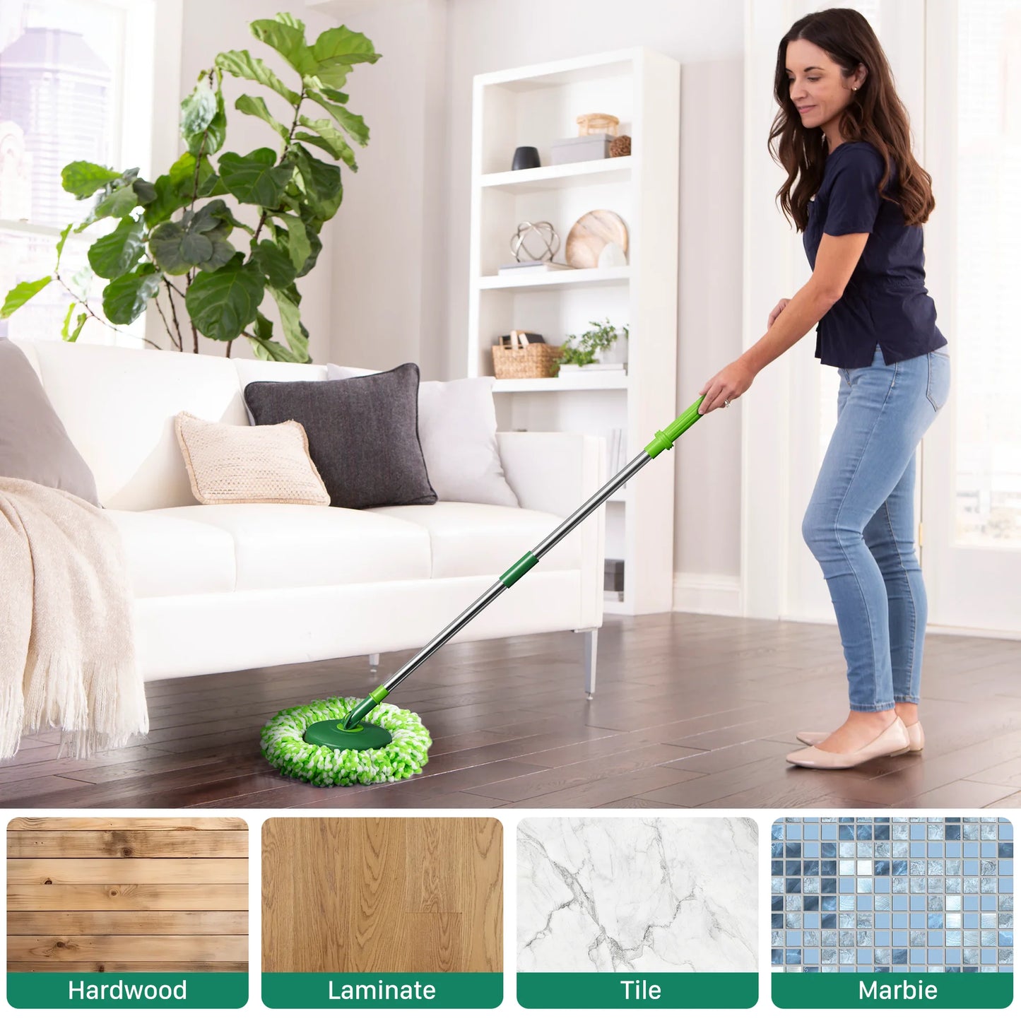 Spin Mop and Bucket System with Wringer Set for Floors Cleaning, 6 Refill Mop Pads