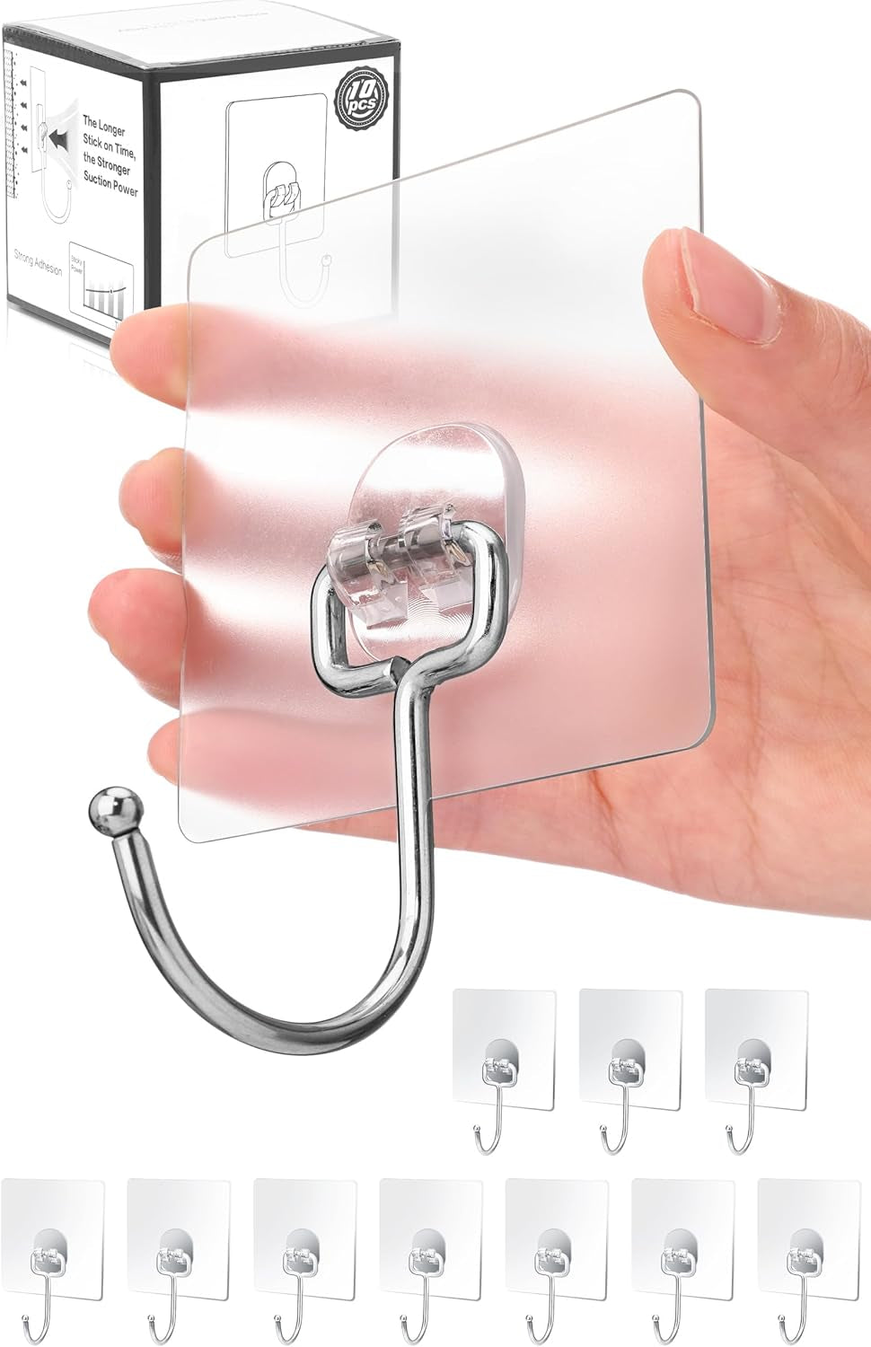 10-Pack All-Purpose Large Adhesive Hooks for Hanging,Banana Hook,Heavy Duty Adhesive Hooks 37 Lb(Max),Sticky Wall Hook Fit Home,Bathroom,Kitchen,Office and Outdoor