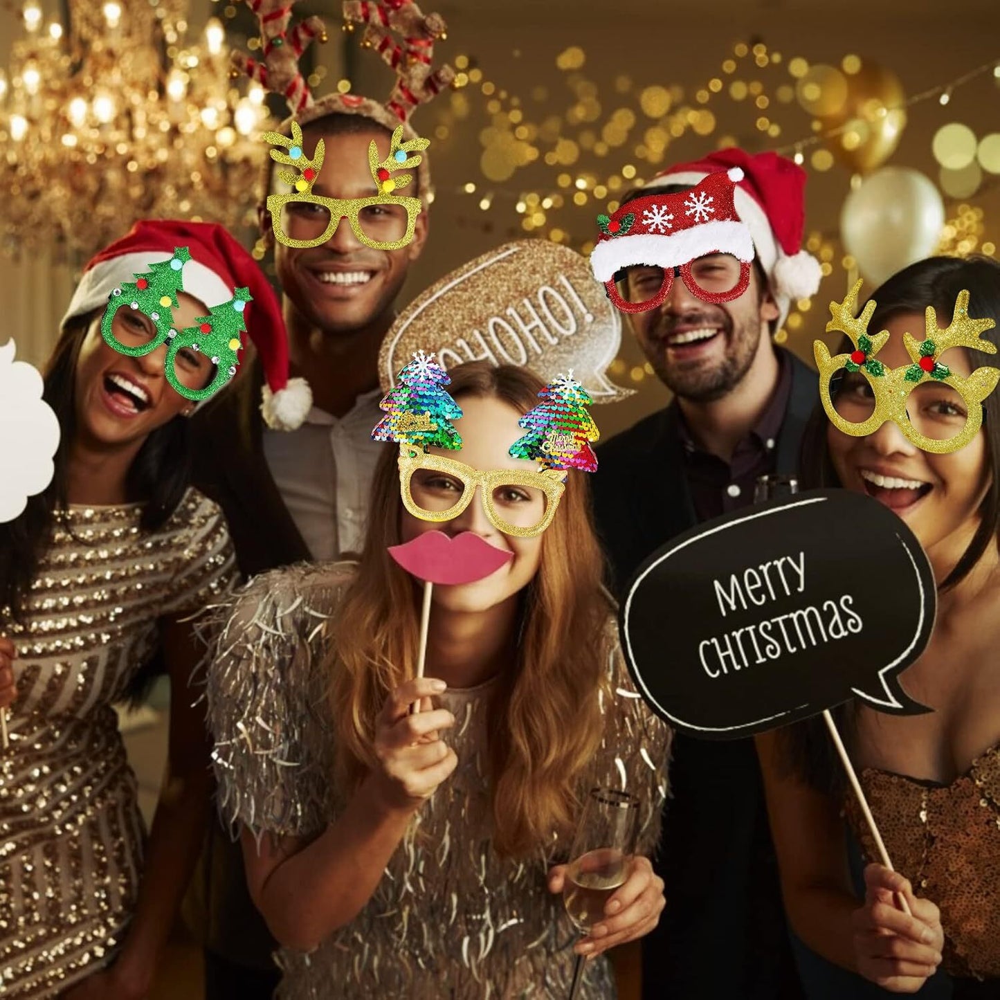 Max Fun 12Pcs Christmas Glasses Glitter Holiday Party Glasses Frames Christmas D