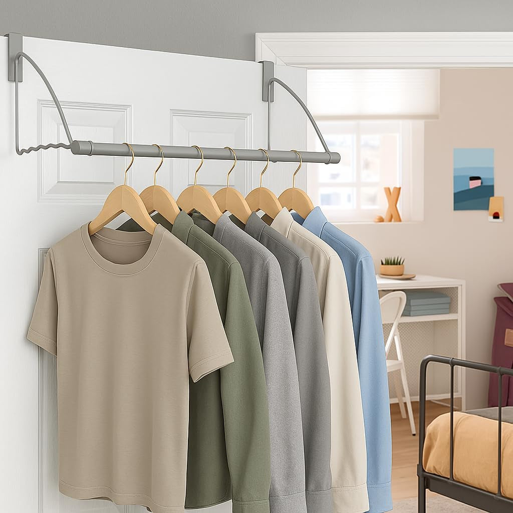 over the Door Hanger - Door Rack Hangers for Clothes - Space Saving Designed for Bedroom & Bathroom - Ideal for Clothes & Towels - Drying Rack, Gray