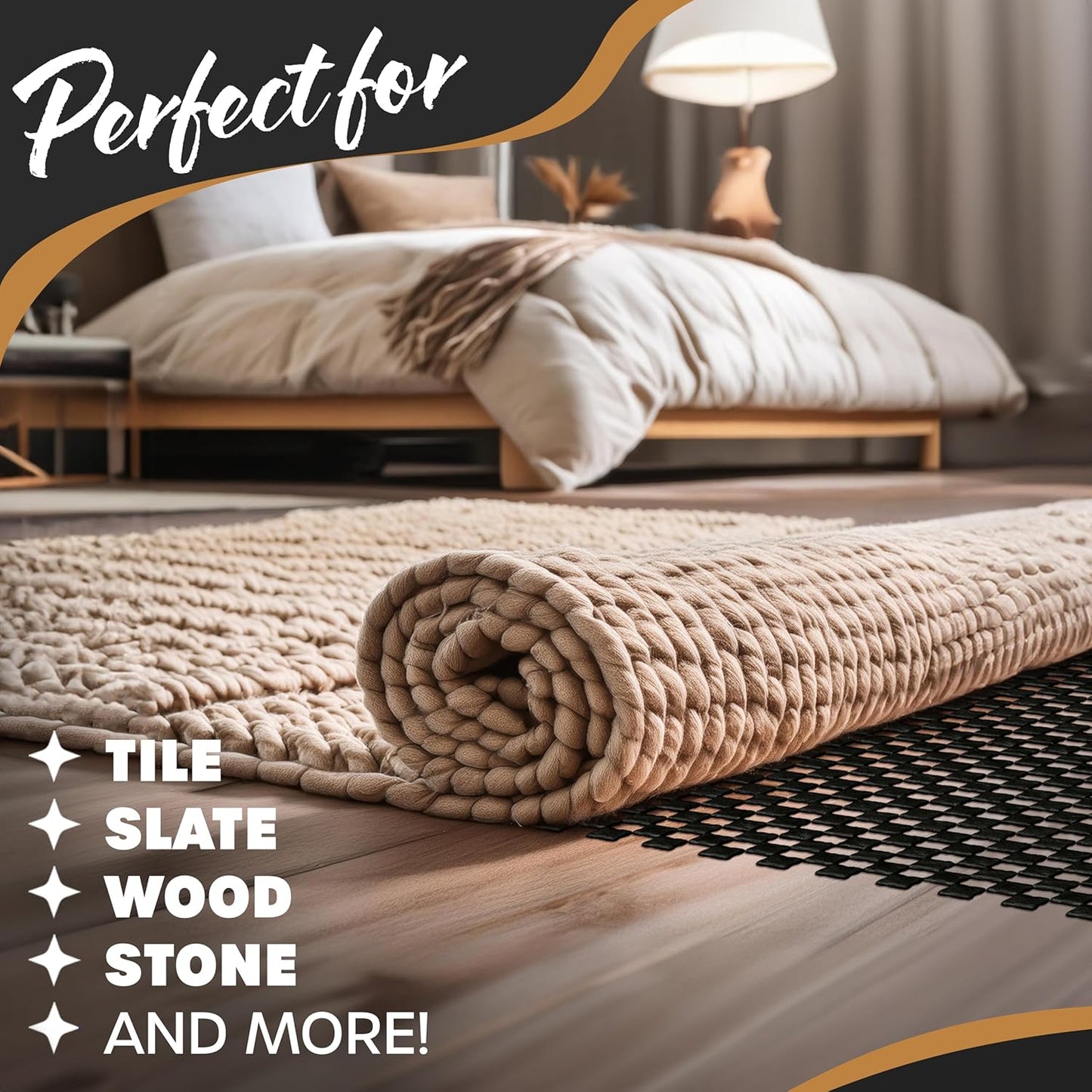 5'X7' Black anti Skid Rug Gripper for Hardwood Floors & Other Surfaces | Thick PVC Non Slip Rug Pad 5X7 Ft. | Trim-To-Fit under Rug Non Slip Pad & Carpet Pad | Rug Stoppers to Prevent Sliding