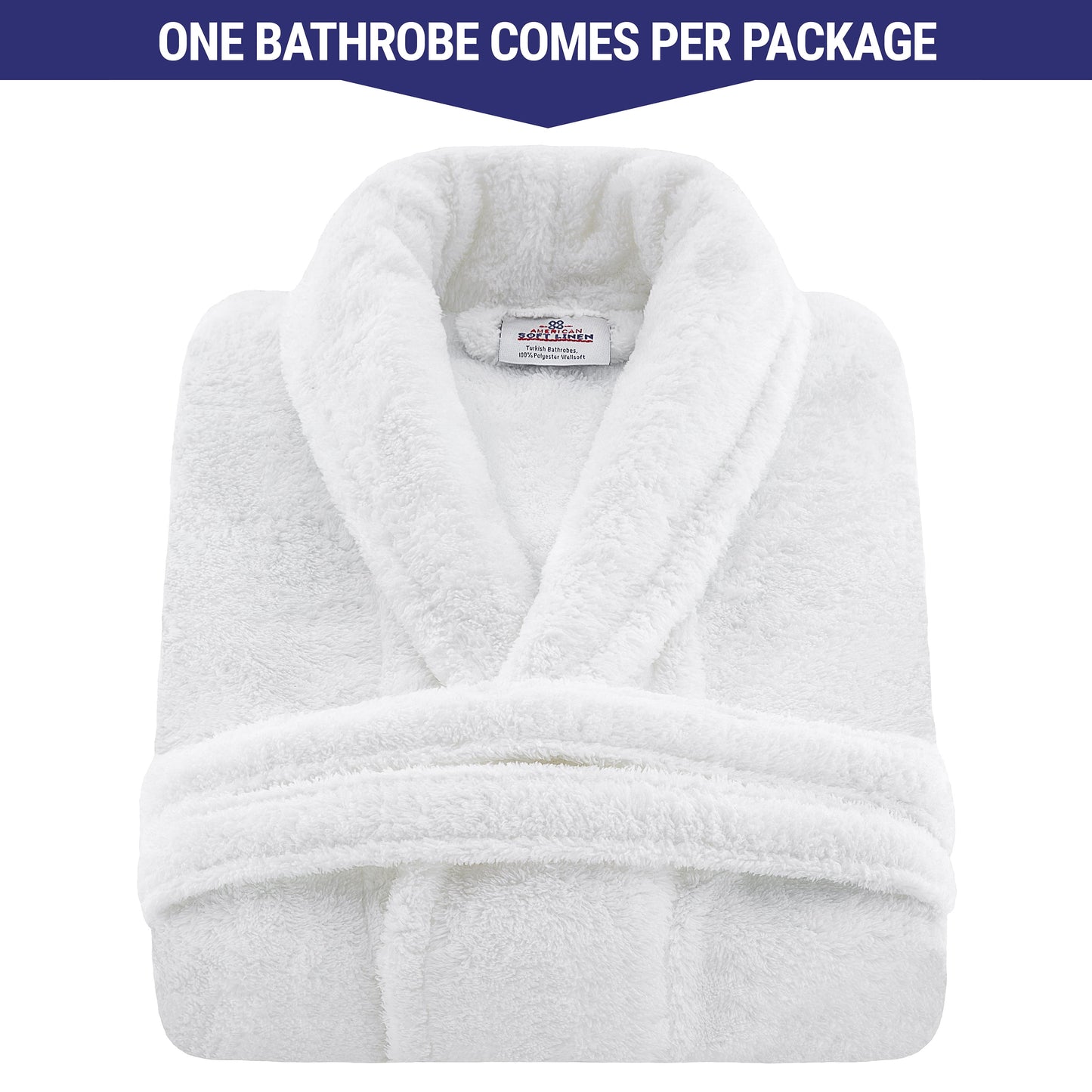 Men & Women Super Soft Fleece Bathrobe with Shawl Collar, Front Pocket, Waist Belt, M-L, White