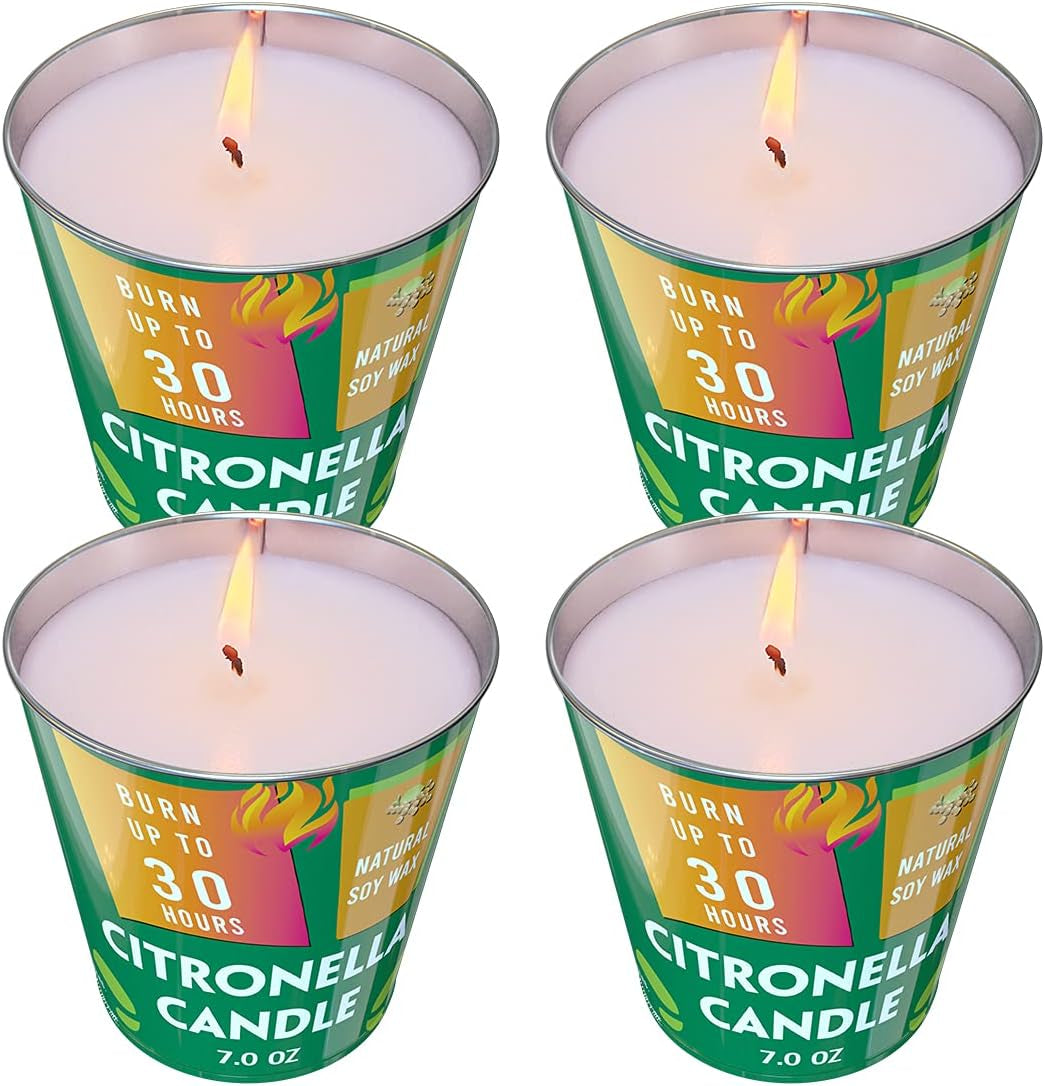 Patio Citronella Candles Outdoor, 4 Packs Natural Soy Wax Fly off Candles for Summer Porch Home outside Camping Picnic,120 Hours Burn
