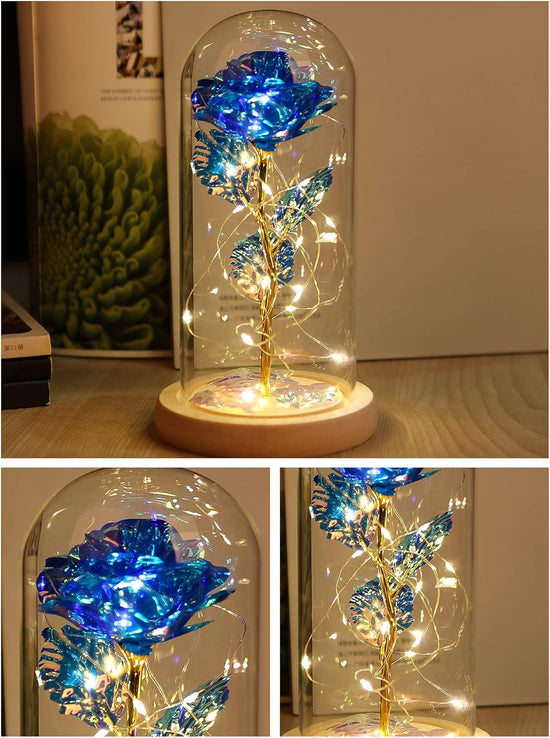 Beauty and the Beast Rose Enchanted Flower with LED Light in Glass Dome for Christmas Valentine&