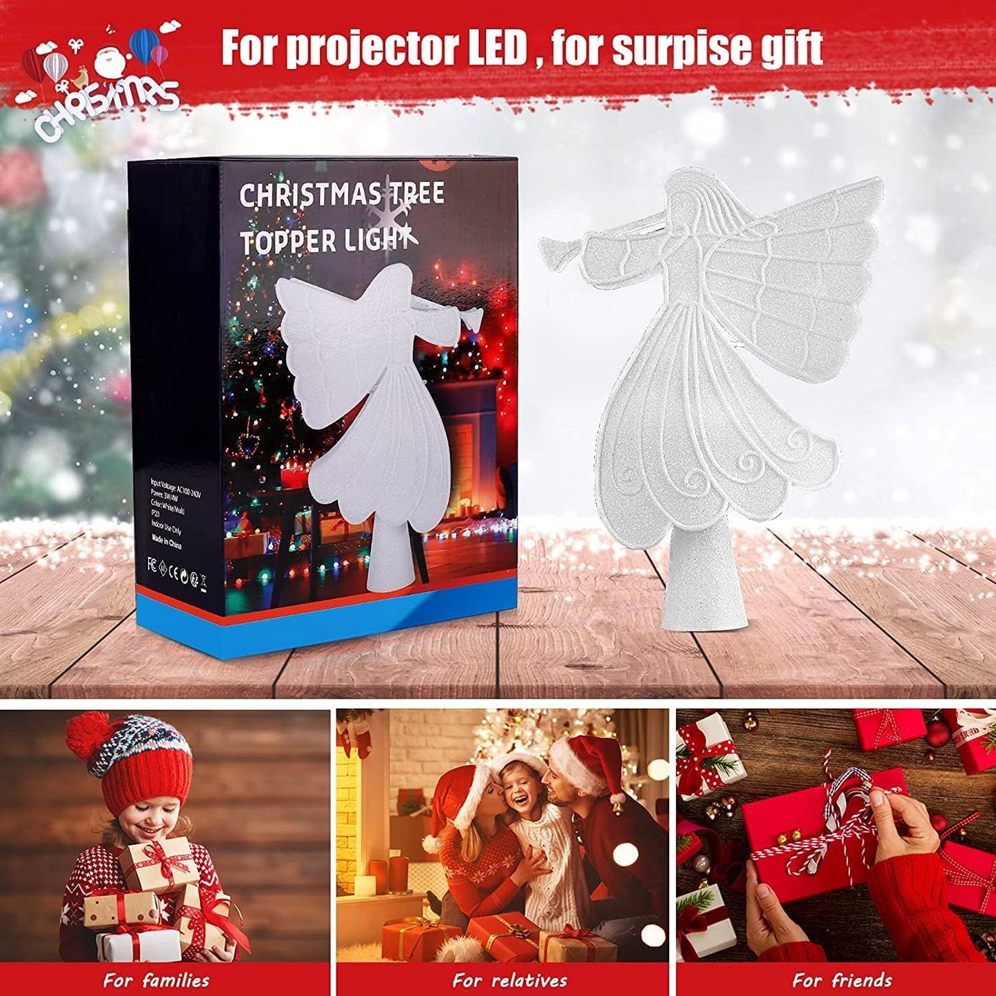 Night Light Projector, Snowflake Led Projector for Bedroom, Angel Christmas Tree Topper for Christmas Tree Decorations