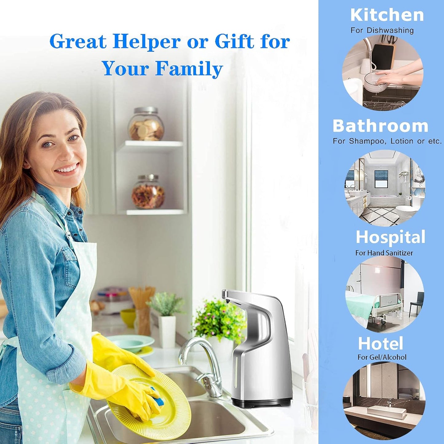 Soap Dispenser, Automatic Soap Dispenser Touchless,Dish Soap Dispenser for Kitchen Bathroom, Hand Soap Dispensers-Infrared Motion Sensor/1 Year Warranty/Touchless High Capacity Auto Soap Dispenser