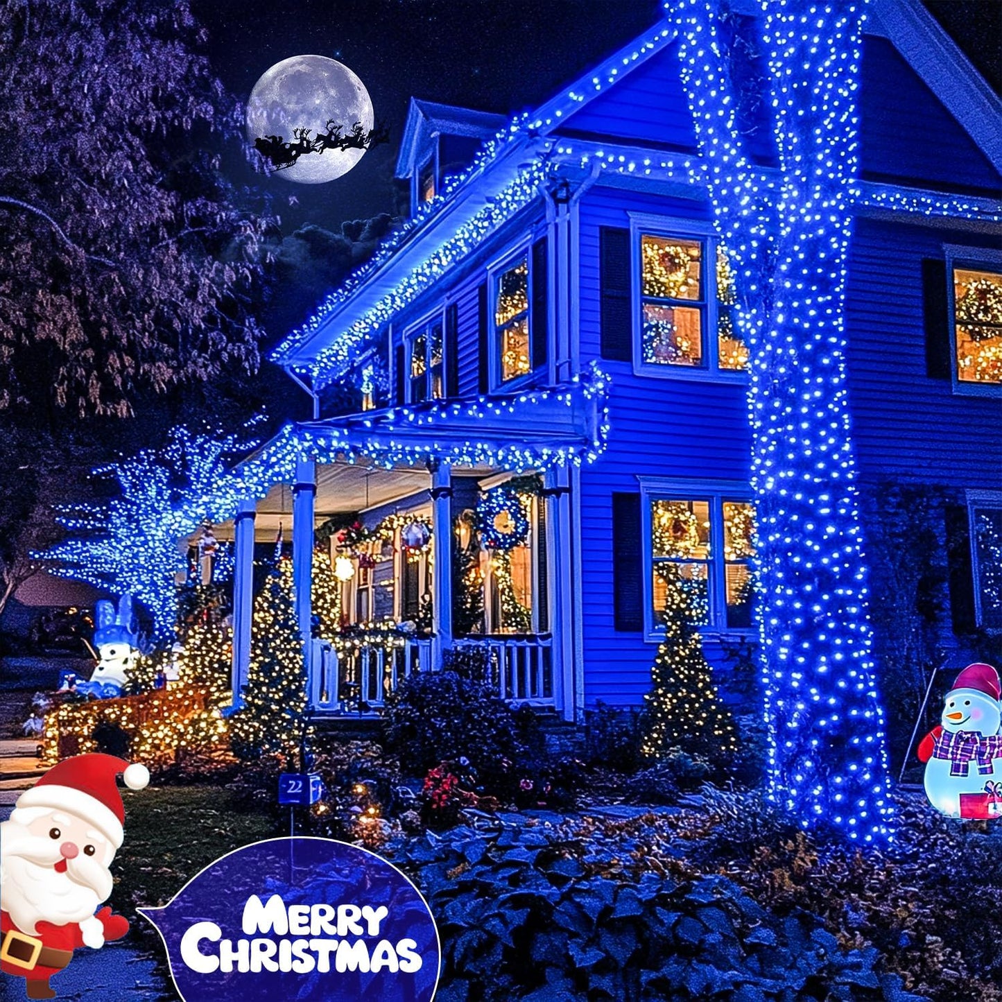 200 LED Blue Christmas Lights Outdoor, Expandable 66Ft Christmas String Lights Green Wire, 8 Modes Twinkle Xmas Tree Light Plug in for Party Indoor Ceiling Beroom Patio Fence Yard Decor