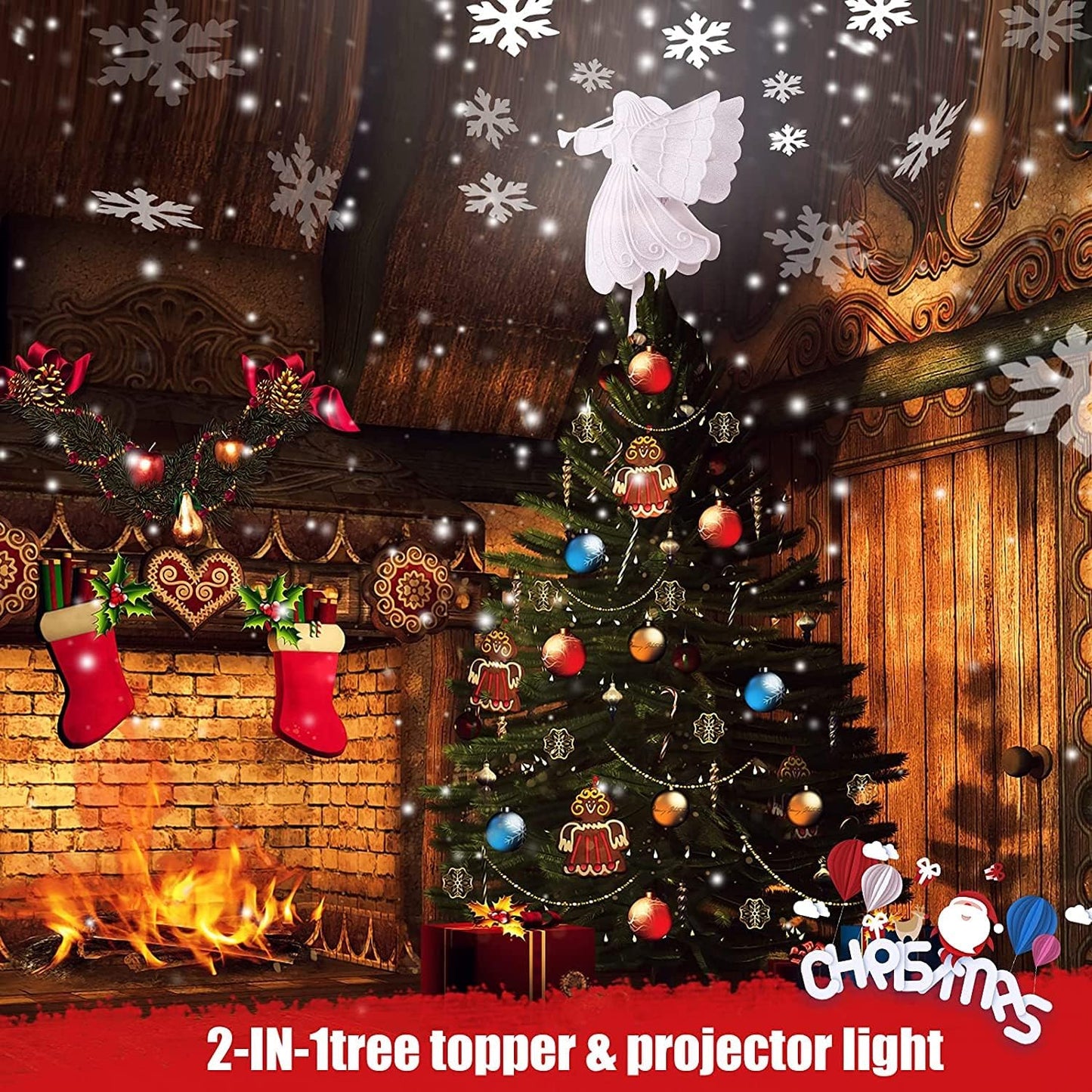 Night Light Projector, Snowflake Led Projector for Bedroom, Angel Christmas Tree Topper for Christmas Tree Decorations