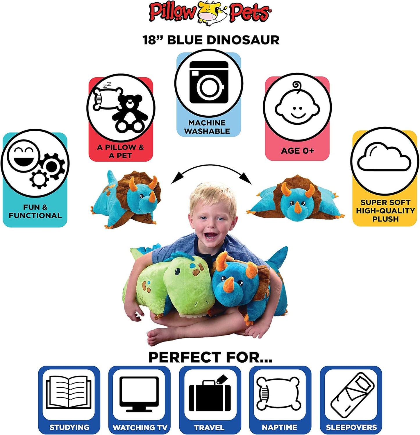 Triceratops Blue Dinosaur, 18" Stuffed Animal Plush Toy