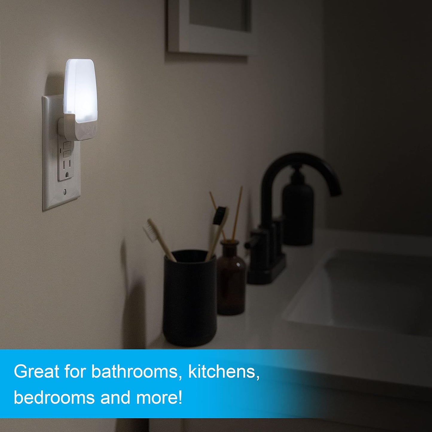 LED Night Light, Plug-In, Dusk to Dawn Sensor, Cool White, Ambient Lighting, Ideal for Kids Adults Bedroom, Bathroom, Nursery, Kitchen, Hallway, 55992, 4 Count