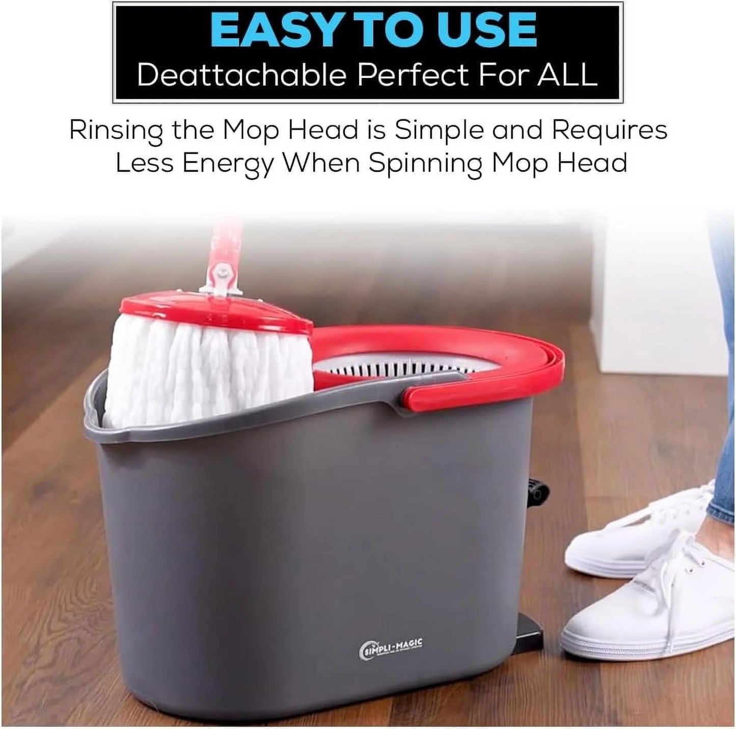 360 Spin Mop and Bucket with Foot Pedal and Soap Dispenser & 3 Microfiber Heads, Red/Black