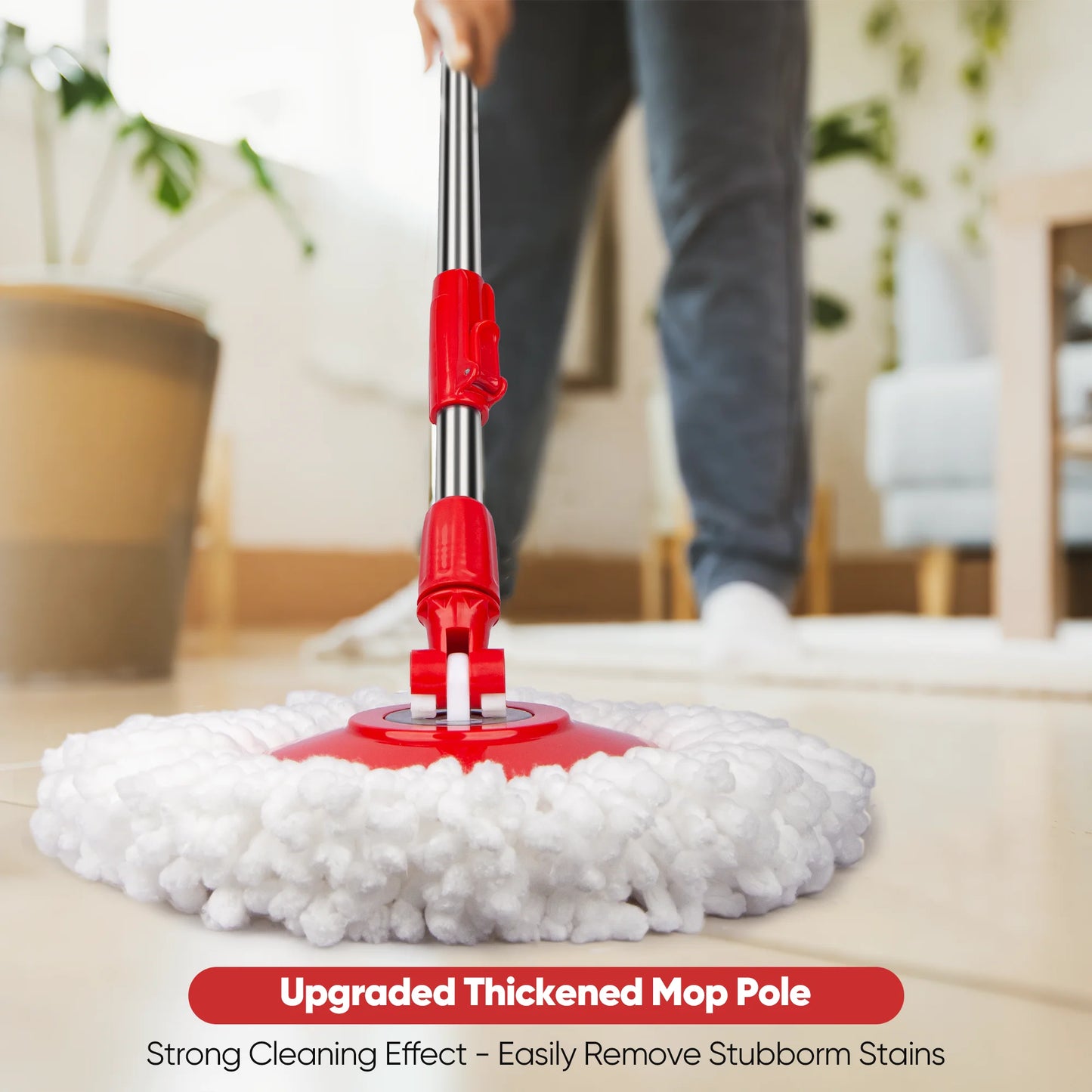 Spin Mop and Bucket System with Wringer Set for Floors with 3 Microfiber Mop Heads, Red