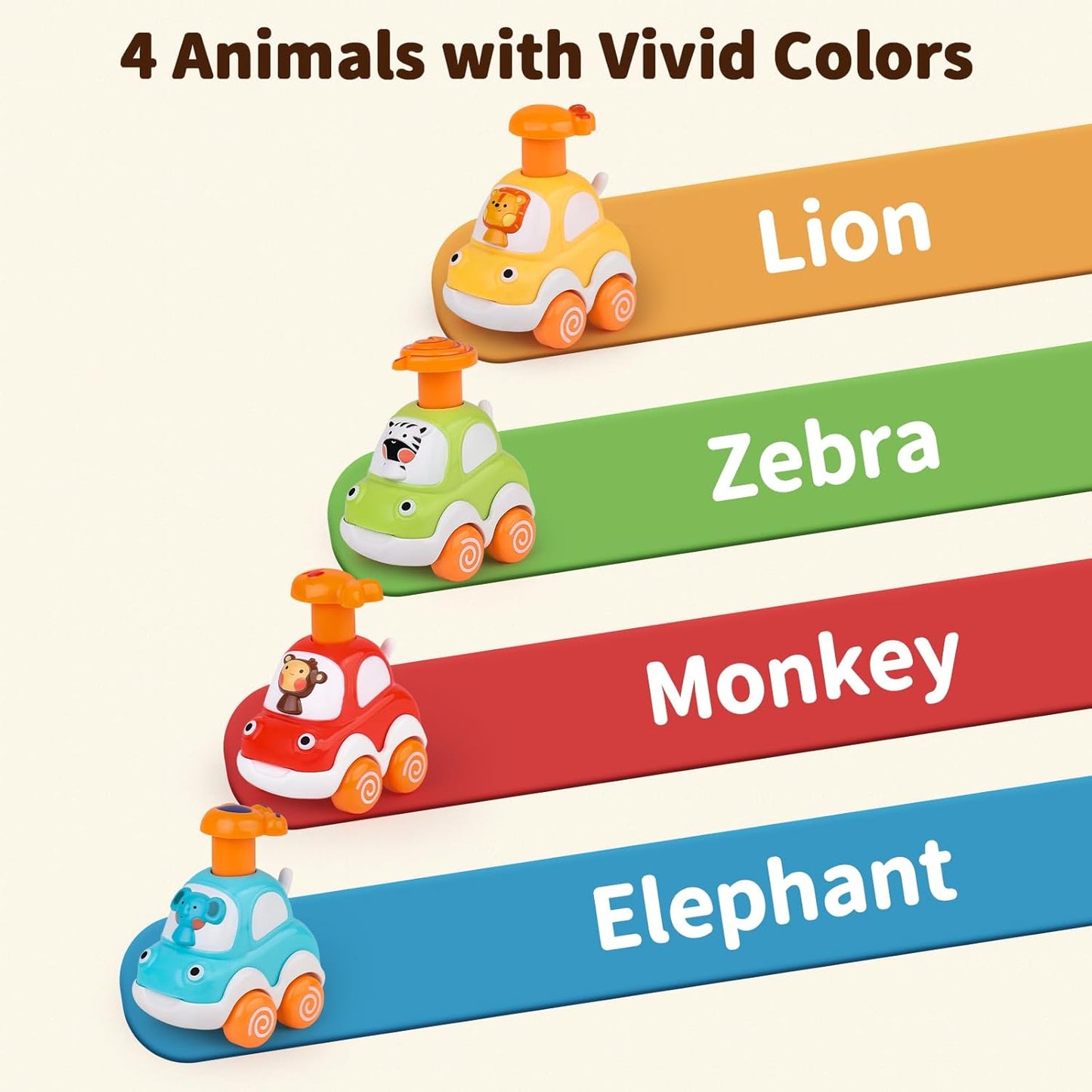Press and Go Toddler Toy Cars - Animal-Themed Push and Go Cars for Boys Aged 1-3, Ideal First Birthday Gifts for 1-2 Year Olds, Suitable for 6-18 Months