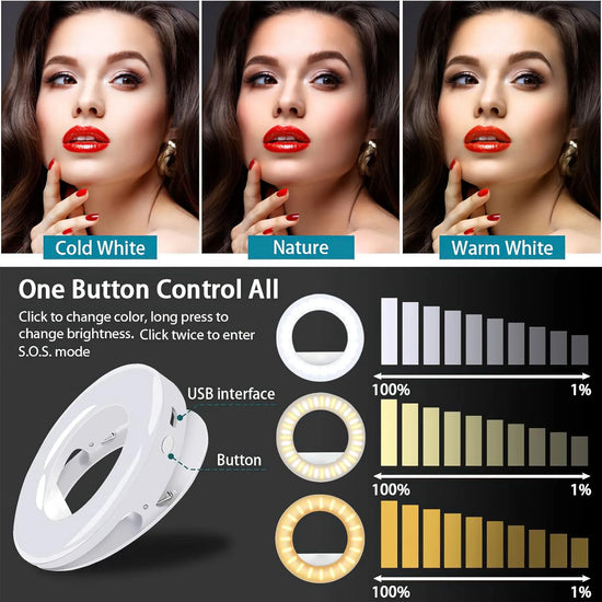 40 LED Selfie Ring USB Rechargeable Fill Light Mini Portable Clip-On Flash Light for Cell Phones Ipad Laptop