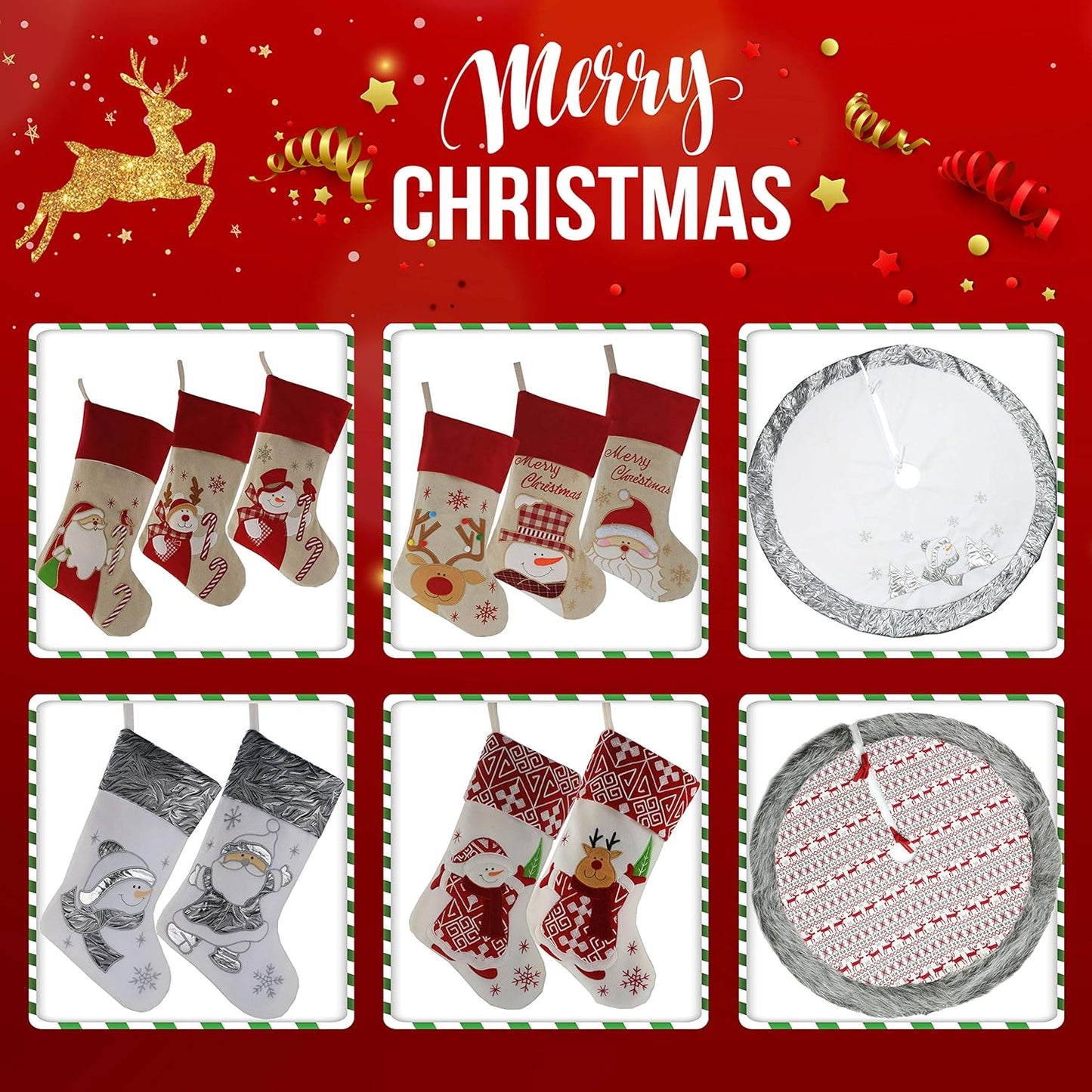18’’ Dog Felt Christmas Stockings Paws Embroidered for Pets Puppy Red Xmas Stocking Gift Bag Cuff Lovely Home Holiday Decoration