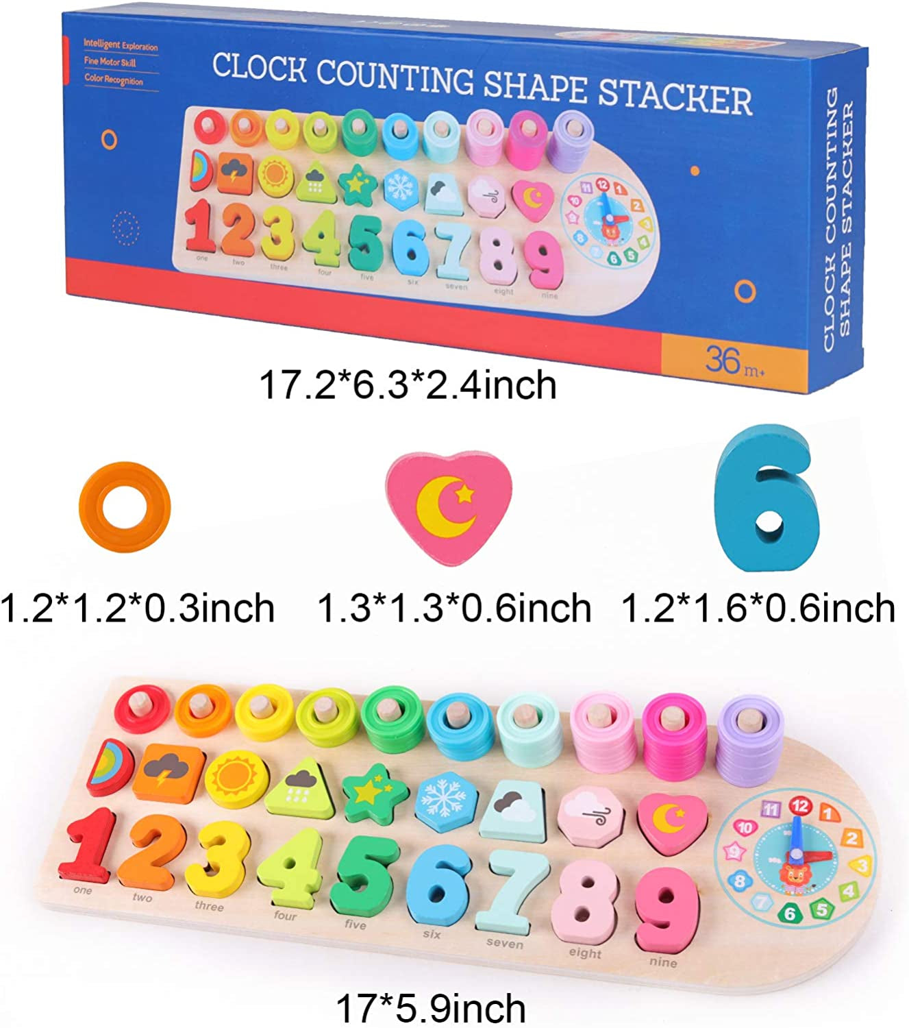 Preschool Educational Learning Montessori Toys for Kids, Toddler Puzzles Number Shape Sorter Counting Stacker with Clock Weather, Boys Girls Activities Math Game Gift for Age 3 4 5 Years