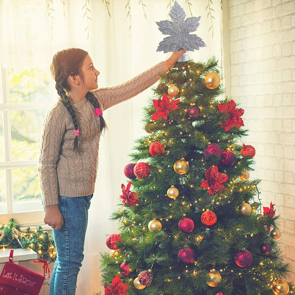 Star Christmas Tree Topper Christmas Tree Topper Lighted with 3D Rotating Snowflake Projector Lights LED Tree Top Projector for Xmas Holiday Home Party(Silver)