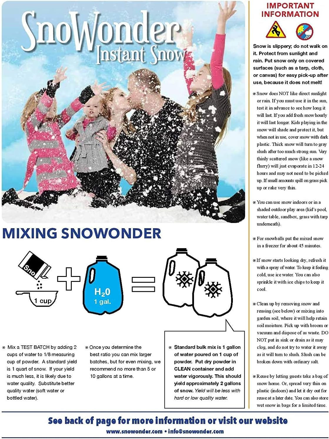 Instant Snow Powder for Slime 4 Pack (2) and Snowonder (2) Made in the USA - Artificial Snow Mix Fake Snow Holiday Decorations