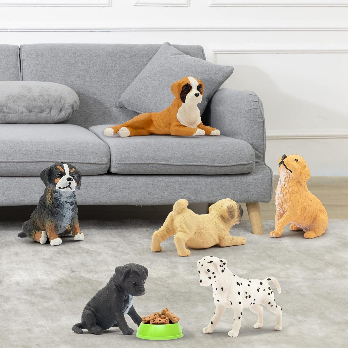 12PCS Mini Dog Figurines Playset, Realistic Detailed Plastic Puppy Figures, Hand Painted Emulational Tiny Dogs Animals Toy Set, Cake Toppers Christmas Birthday Gift for Kids Toddlers