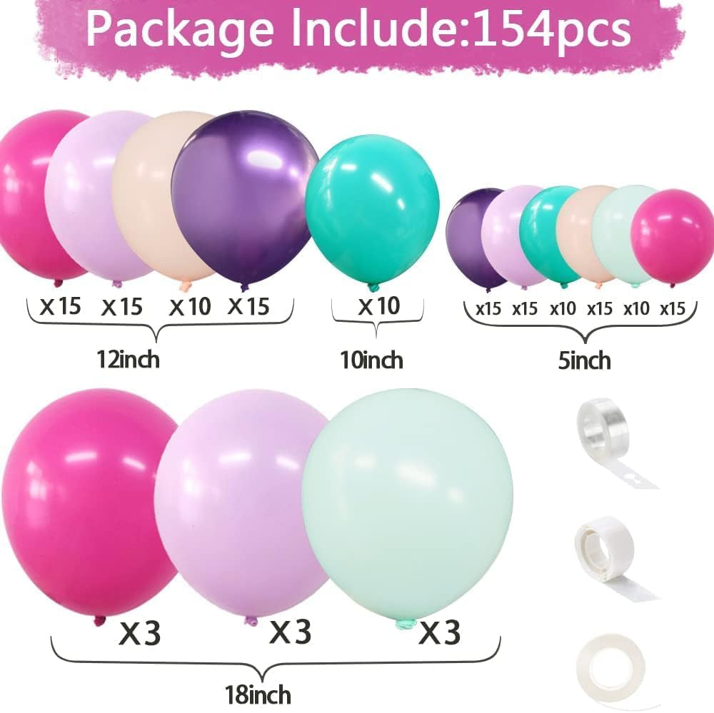 Pastel Purple Pink Balloons Lavender Teal Balloon Garland Metallic Lilac Blue Balloons Different Size Green and Orange Balloon Arch Kit for Encanto Birthday Butterfly Baby Shower Princess Party Supply