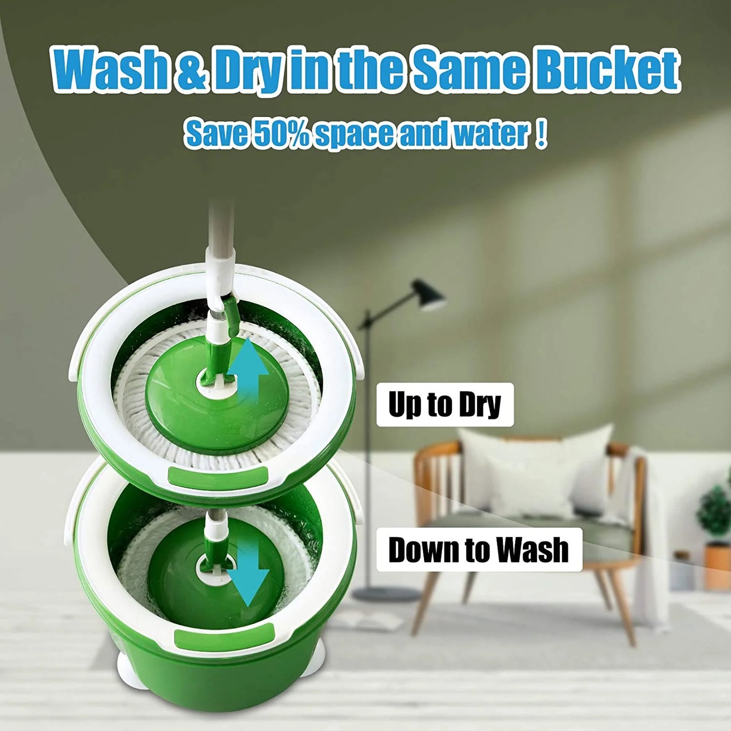 Collapsible Spin Mop System with 2 Pads