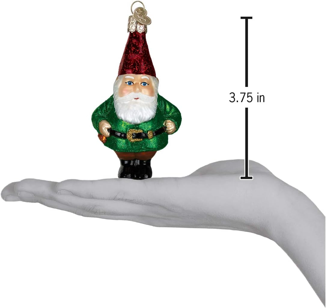 Garden Gnome Glass Blown Ornament for Christmas Tree, Handcrafted Holiday Decoration, Gnome Collection