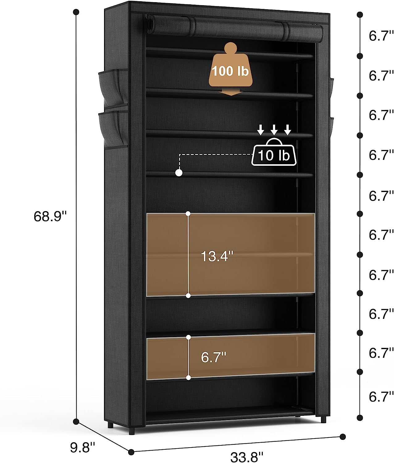10 Tier Shoe Rack with Covers,Large Capacity Stackable Tall Shoe Shelf Storage to 50-55 Pairs Shoes and Boots Sturdy Metal Free Standing Shoe Rack Organizer for Closet Entryway Garage