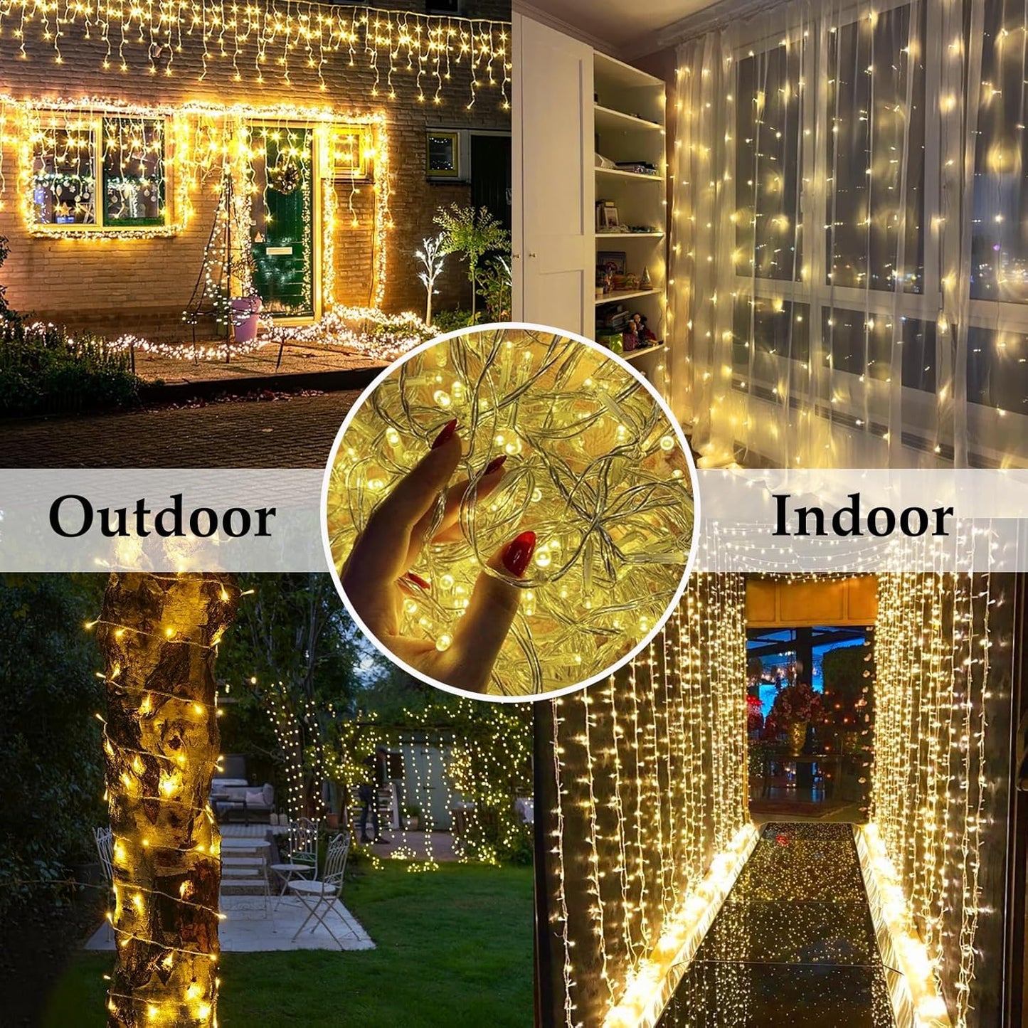 115FT 300LED Warm White Christmas String Fairy Lights Indoor/Outdoor, Waterproof with 8 Modes, Clear Wire Plug in Twinkle Light for outside Garden Bedroom Christmas Tree Decorations