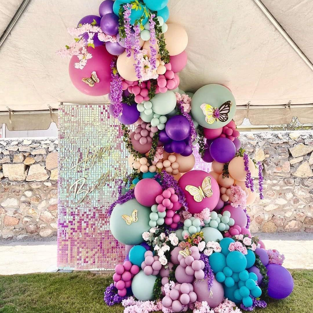 Pastel Purple Pink Balloons Lavender Teal Balloon Garland Metallic Lilac Blue Balloons Different Size Green and Orange Balloon Arch Kit for Encanto Birthday Butterfly Baby Shower Princess Party Supply