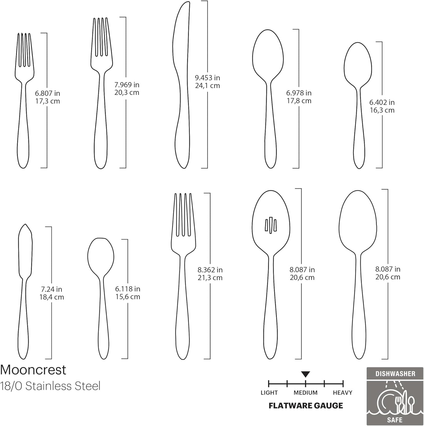 B336045A Mooncrest 45-Piece Flatware Set, Service for 8,Silver,45 Piece