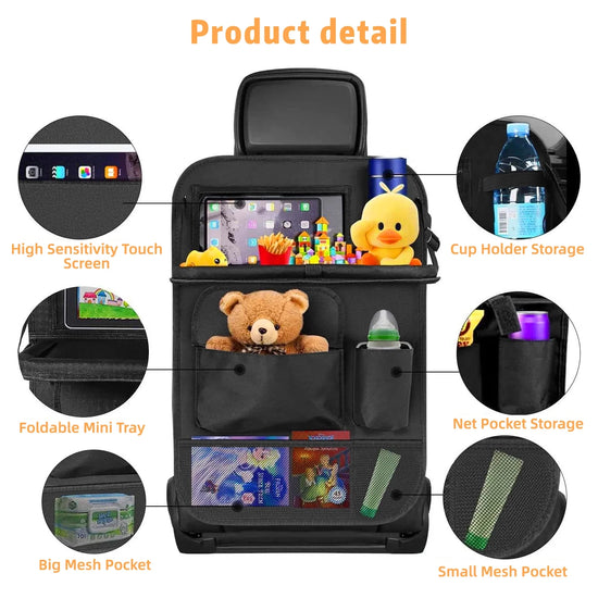 All in One Backseat Car Organizer with Tablet Holder, Compatible with 99% of Cars, Trucks, and Suvs. Multiple Pockets Car Storage Organizer for Toys, Snacks, and More
