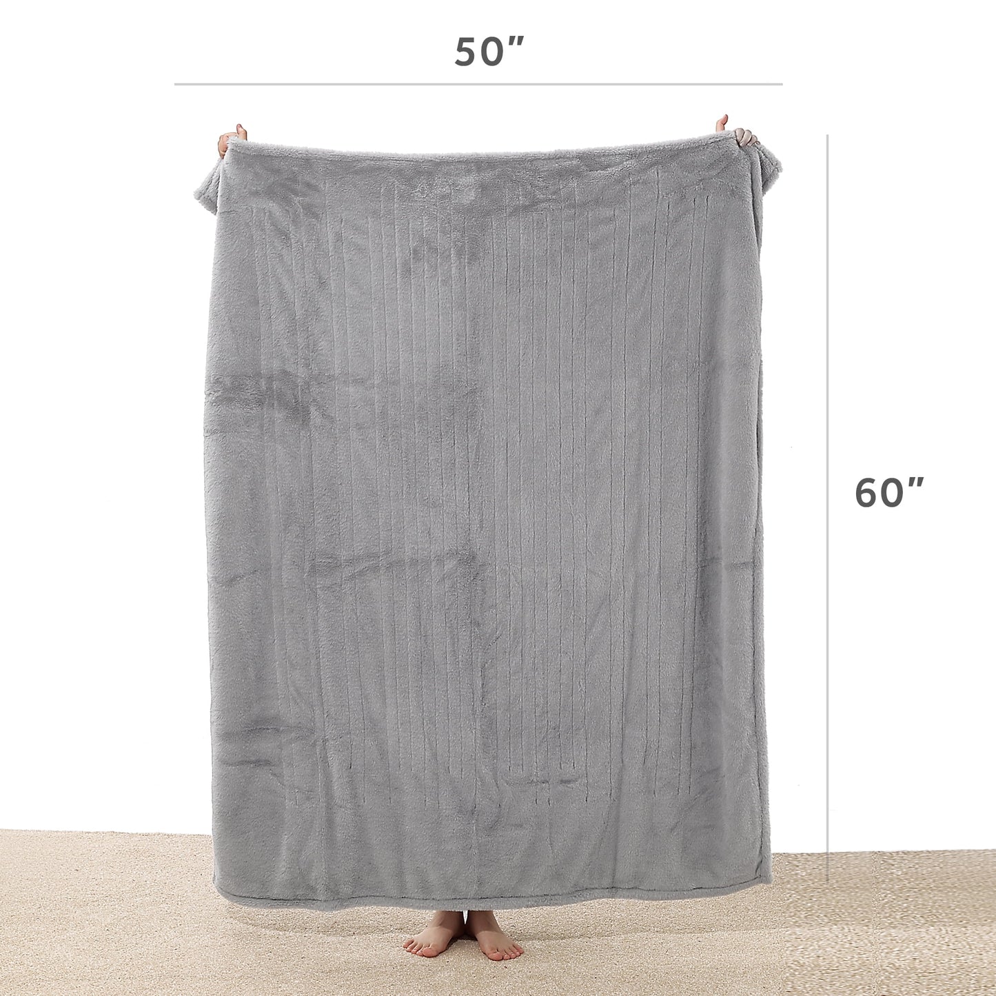 Grey Faux Fur Heated Electric Throw Blanket