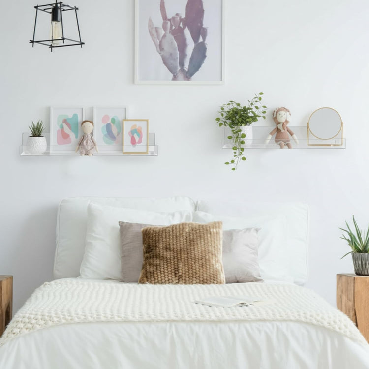 4 Packs 14 Inch Acrylic Floating Bookshelf, Wall Mounted Shelf, Ledge Book Shelf for Living Room, Office, Bedroom, Bathroom, Kitchen