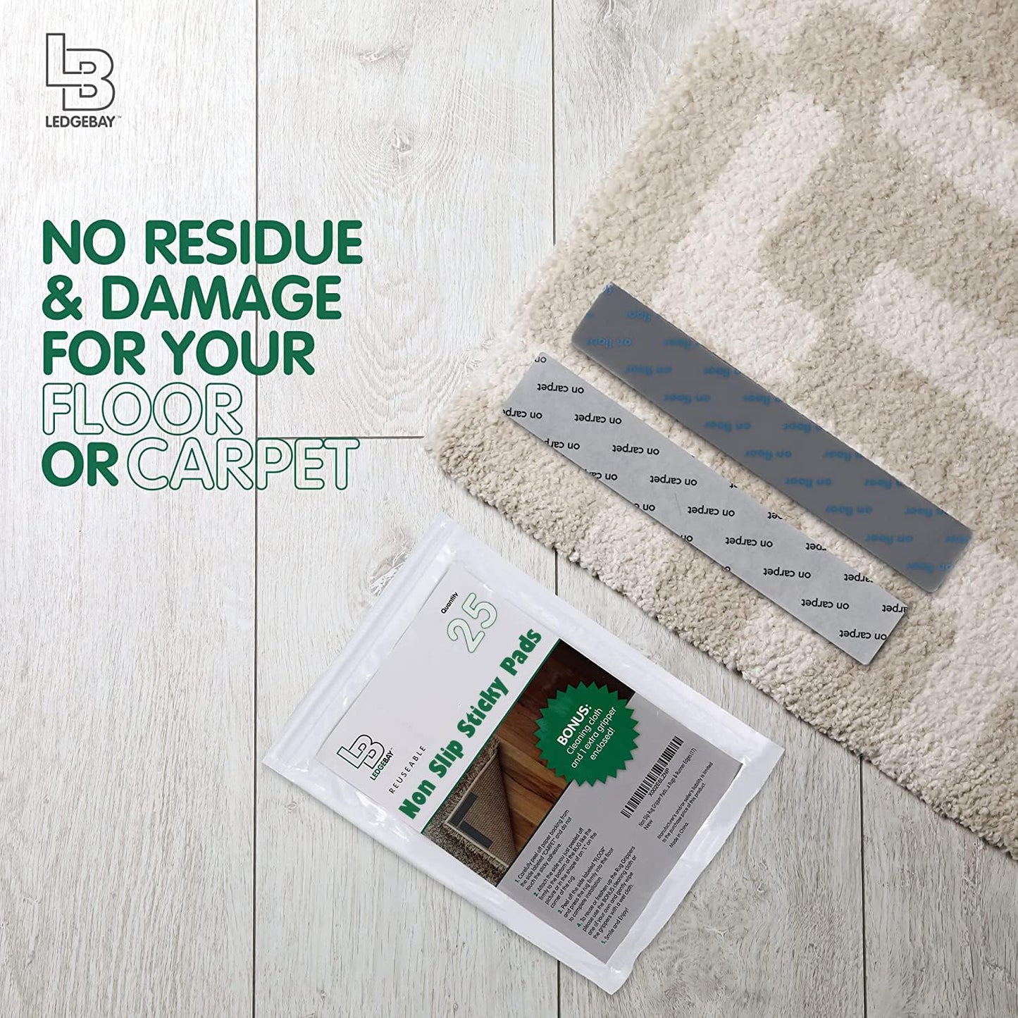 Rug Pad Grippers for Area Rugs Pack of 25 Reusable, No Skid, Washable, Anti-Slip Pads, Rug Gripper for Hardwood Floors and Tile with Double-Sided, Self Adhesive Rug Tape to Keep Rugs Flat