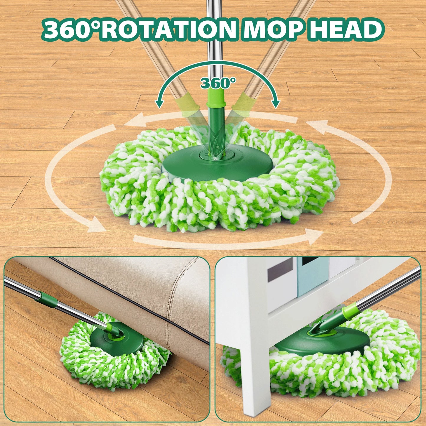 Spin Mop and Bucket System with Wringer Set for Floors Cleaning, 6 Refill Mop Pads